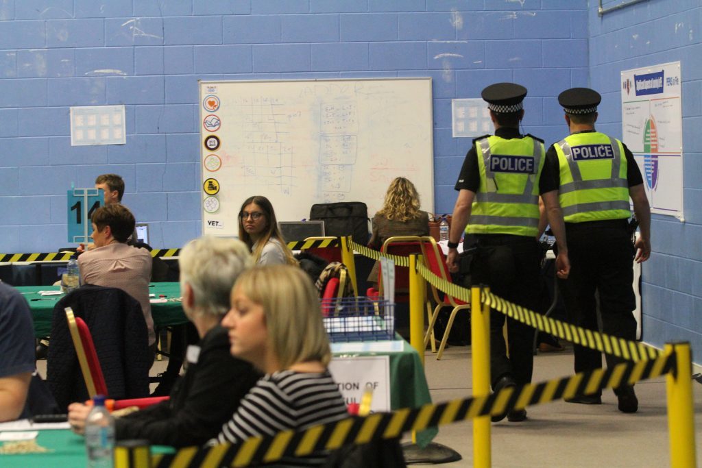 Police are on duty at Glenrothes High School for the count.