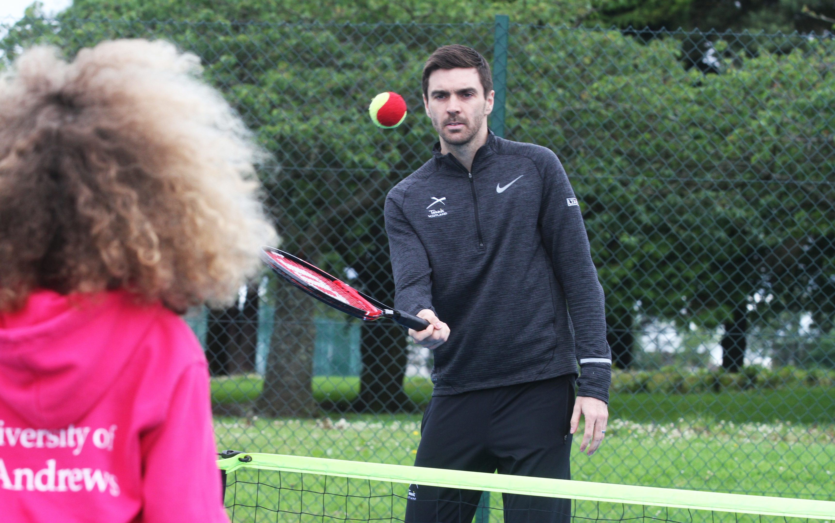 Colin Fleming gives some tennis tips at Dundee's Dawson Park.