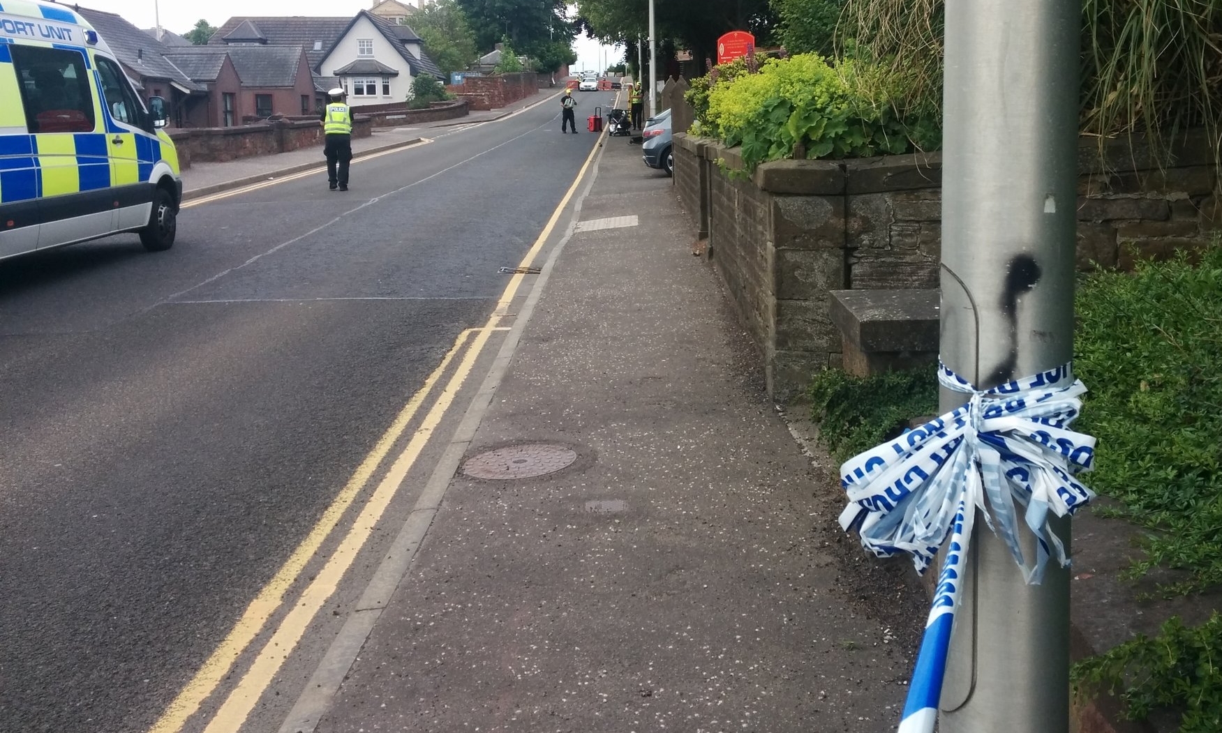 Police at the scene of the accident in Arbroath.