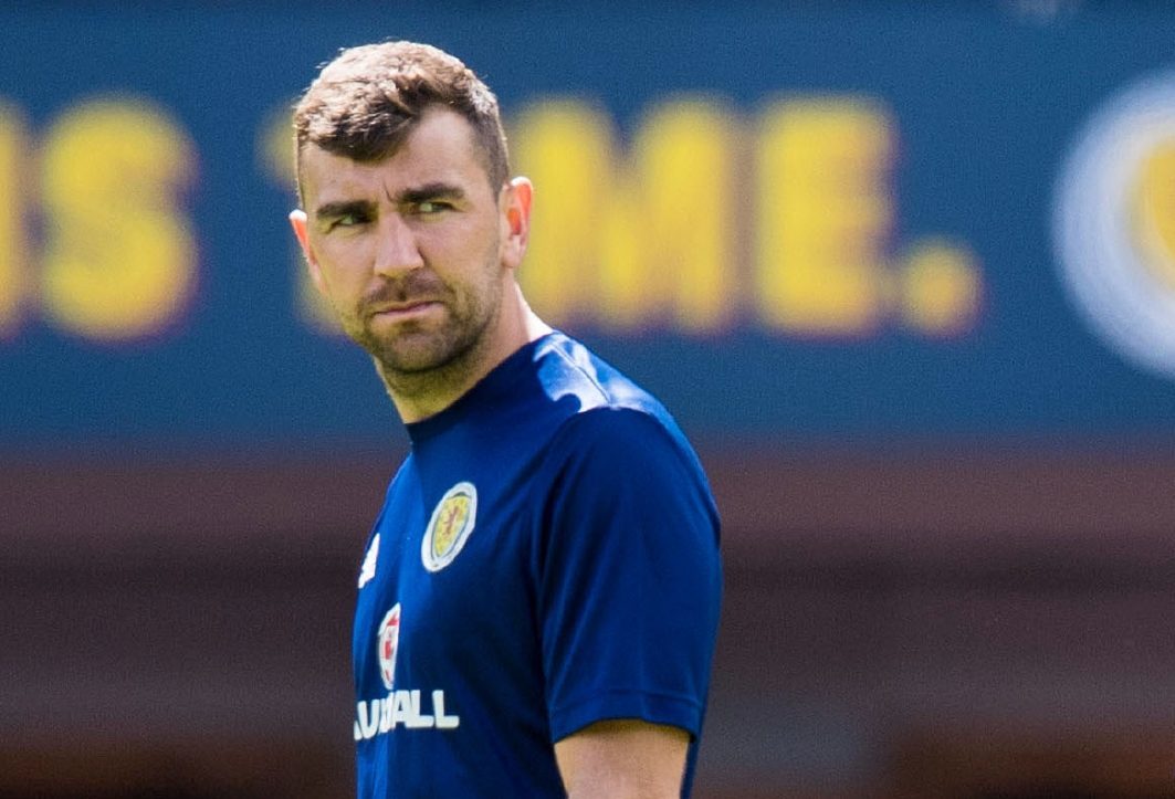 James McArthur during training on the Hampden pitch.