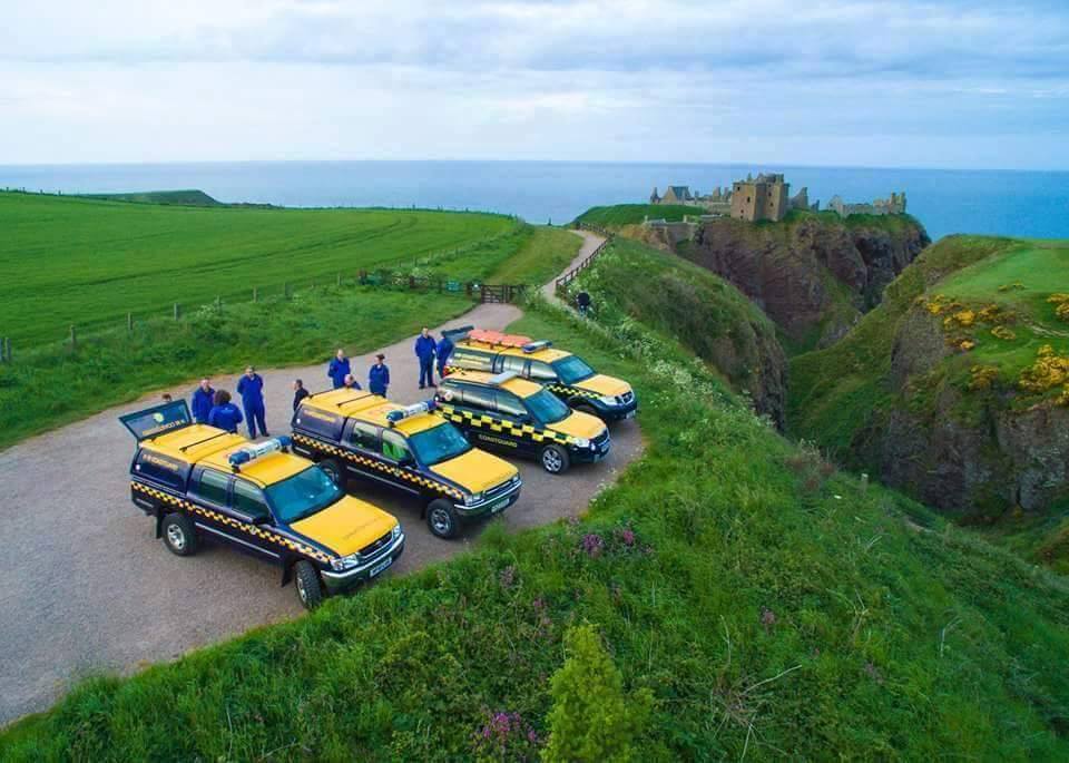 Coastguard personnel at Dunnottar Castle