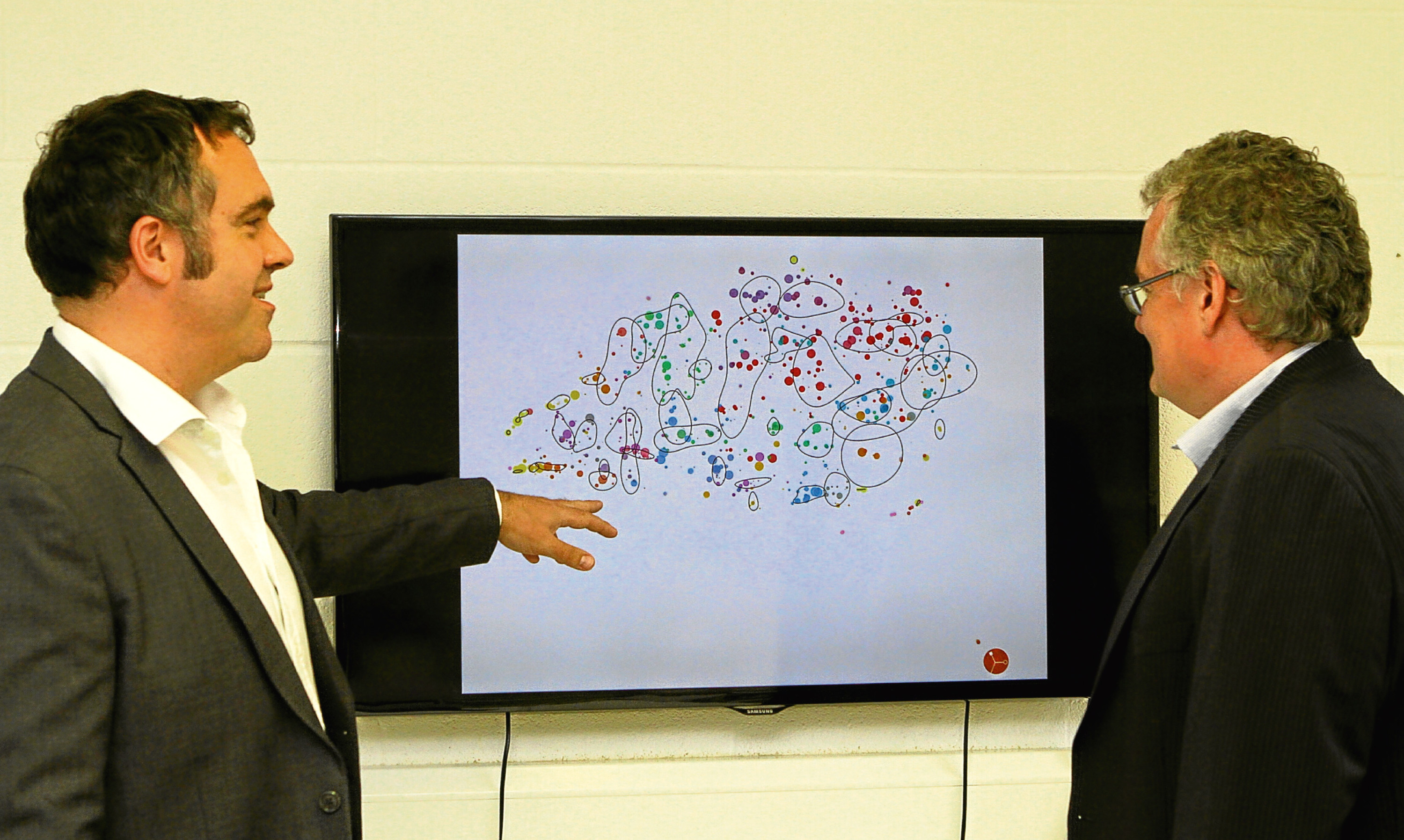 Richard Bickerton, Chief Informatics Officer, left, and Daniel Crowther , Head of Target Analysis, at Exscientia's Dundee base