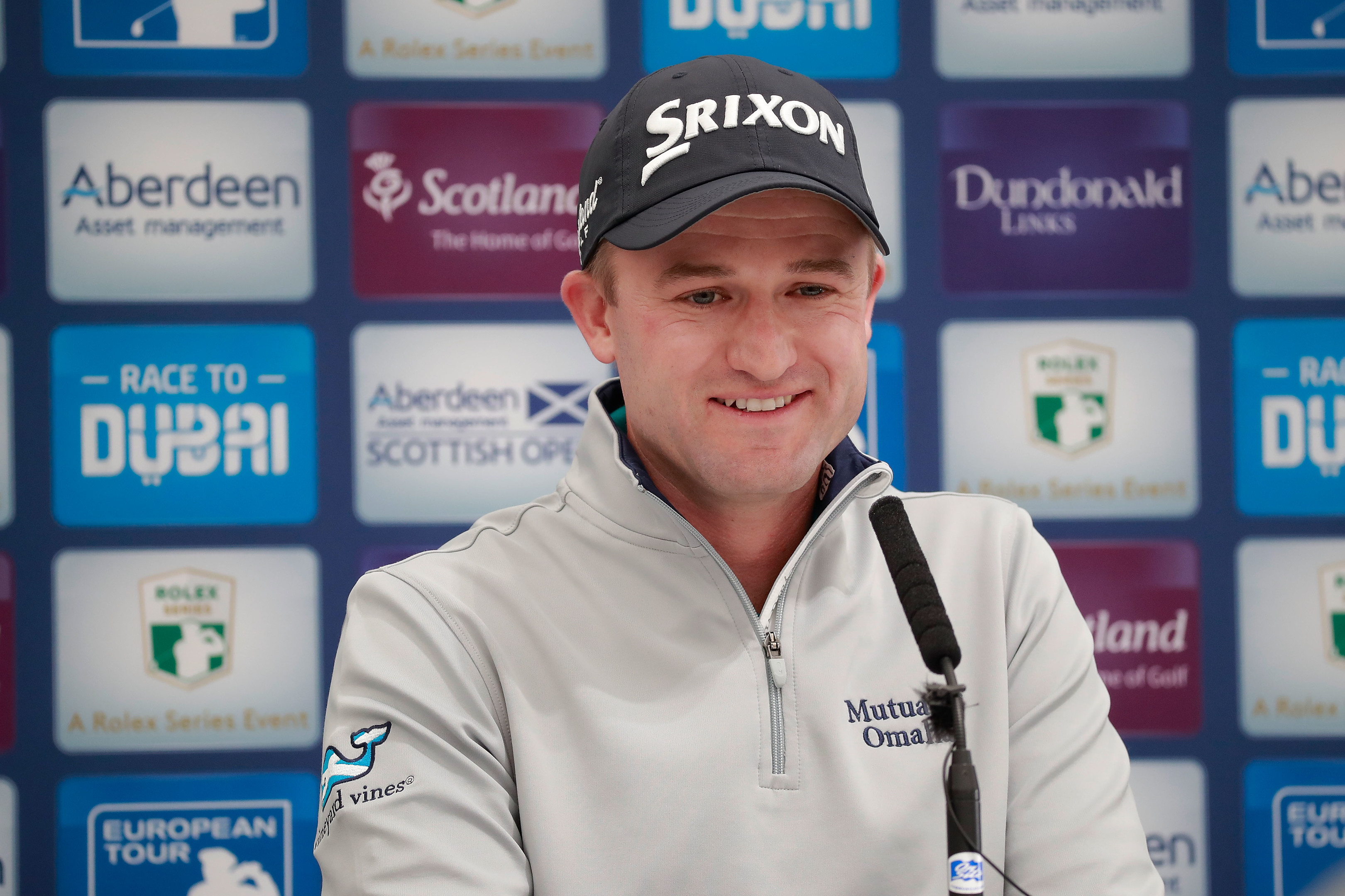 Russell Knox of Scotland talks at a press conference prior to the AAM Scottish Open at Dundonald Links.