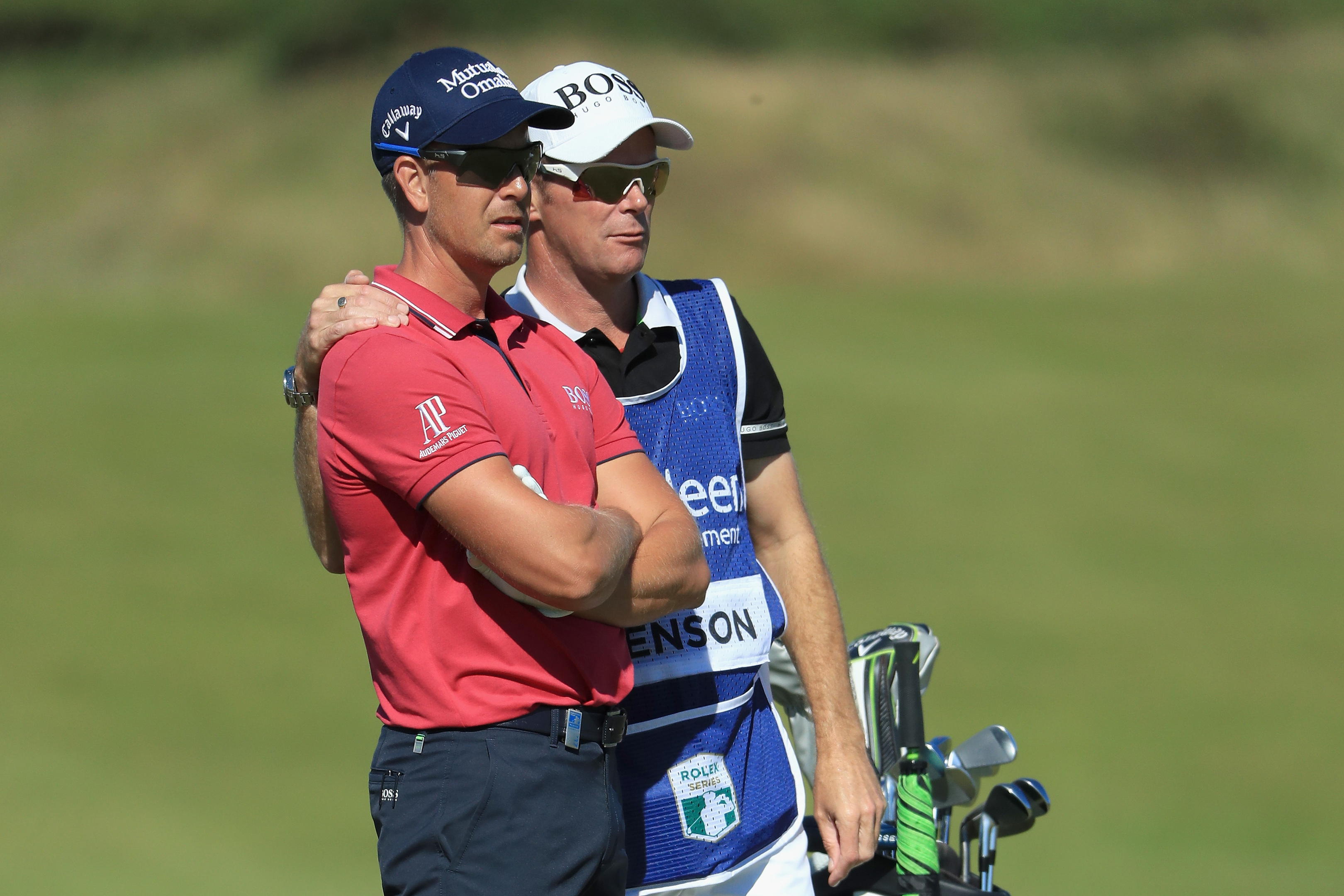 Henrik Stenson and caddie Gareth Lord during the Pro-Am at the Scottish Open.