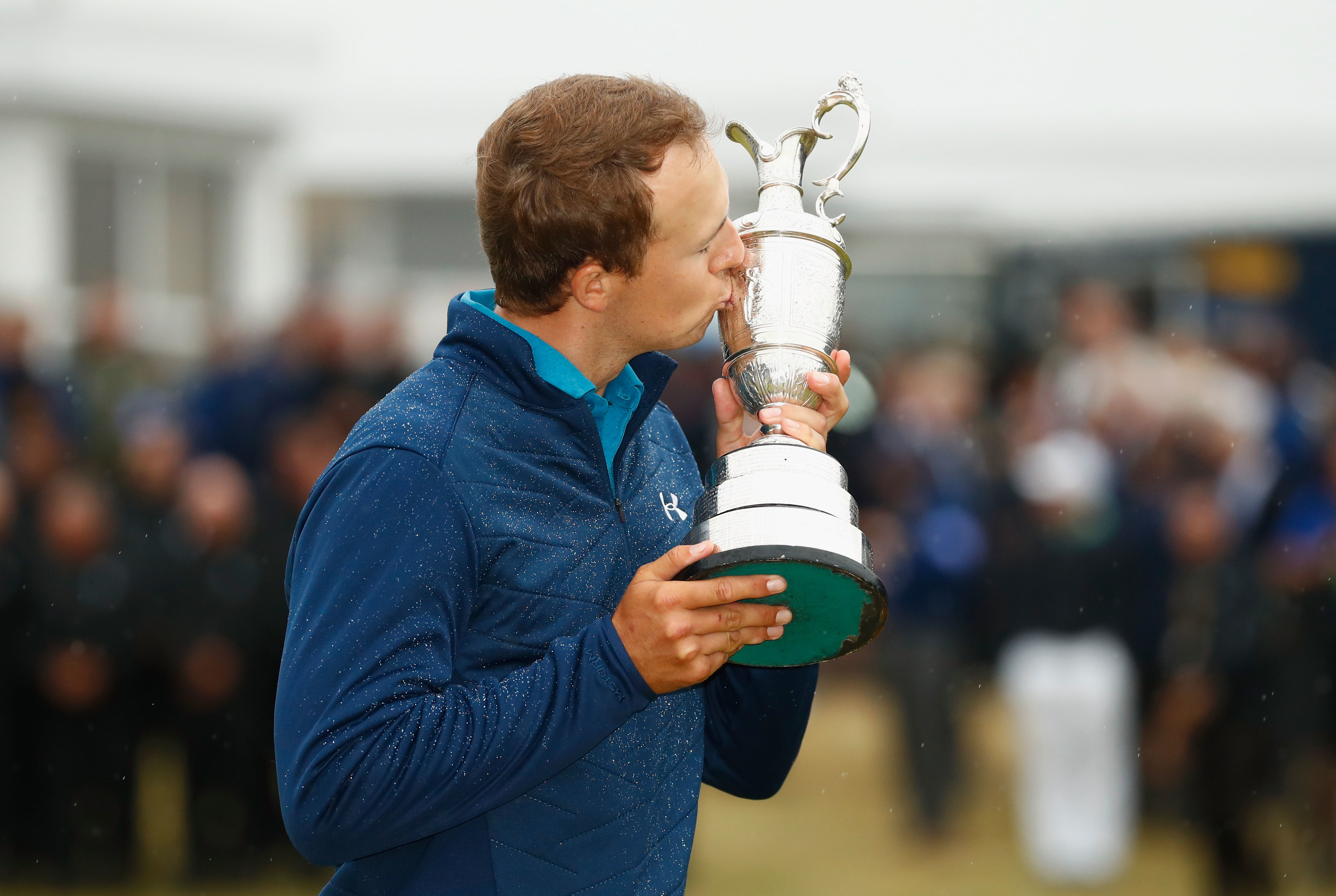 Jordan Spieth of the United States kisses the Claret Jug following his victory in the 146th Open Championship at Royal Birkdale.
