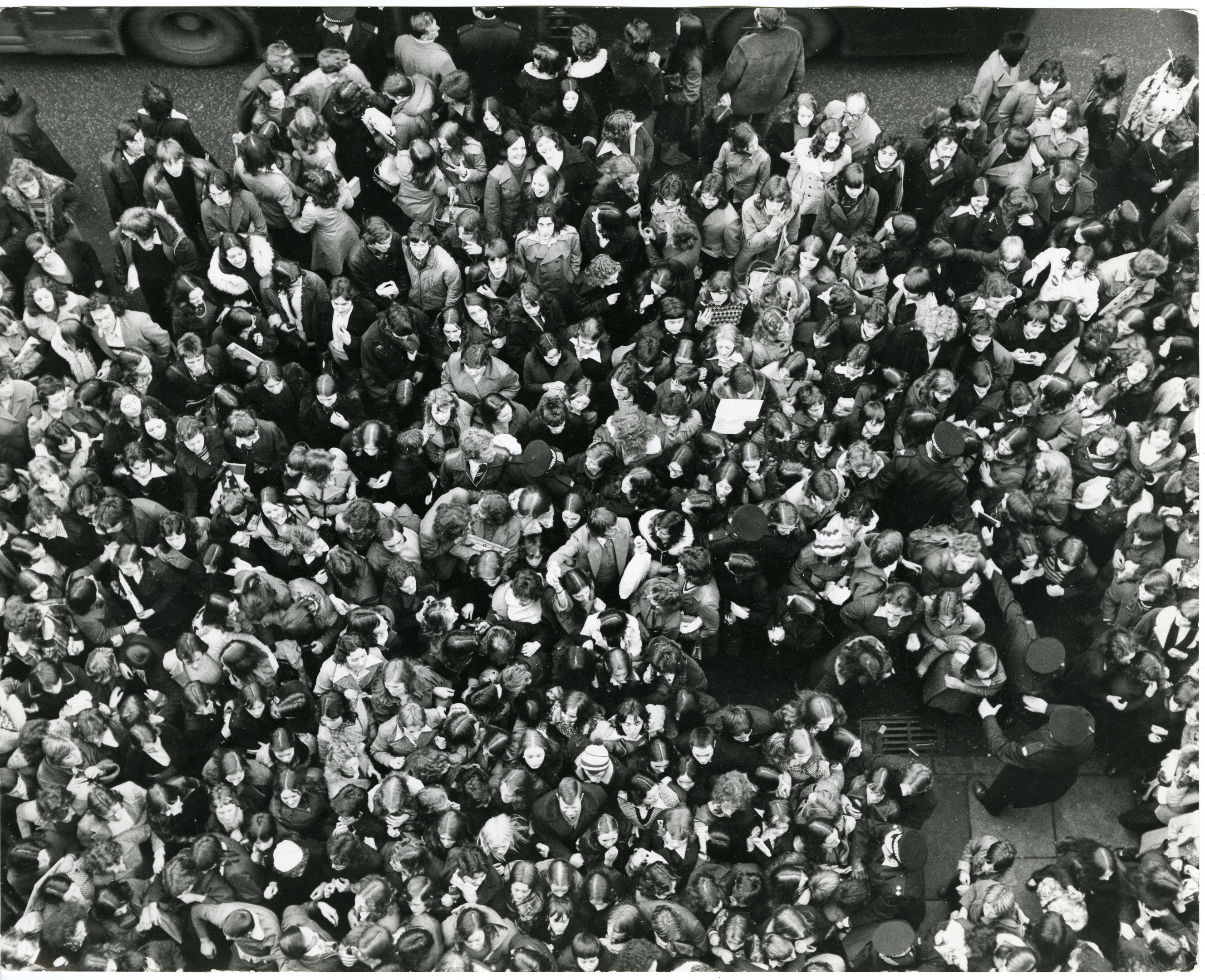 The scene in Reform Street, Dundee as fans of Rod Stewart, crowd Bruce's Record Shop, which he officially opened on Saturday, December 14 1974.