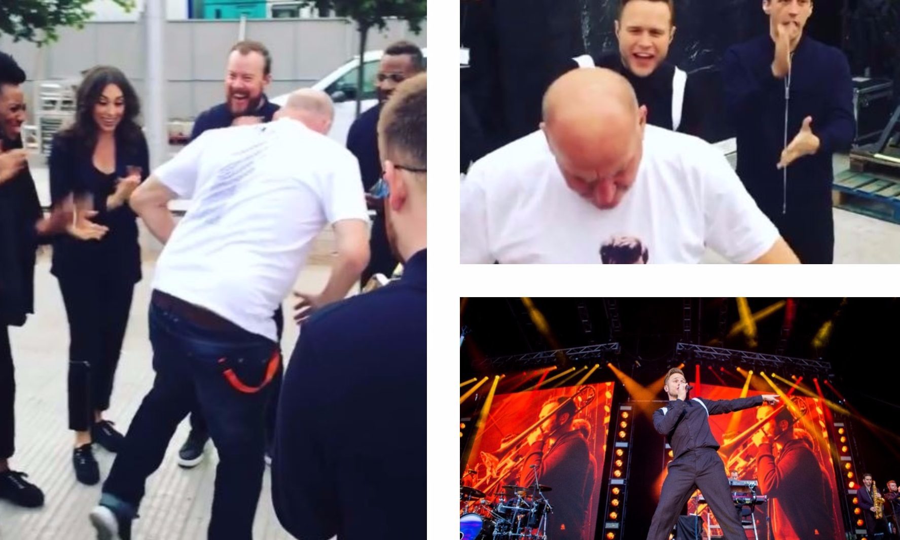 Olly Murs shared footage of his bus driver dancing back stage at Slessor Gardens.