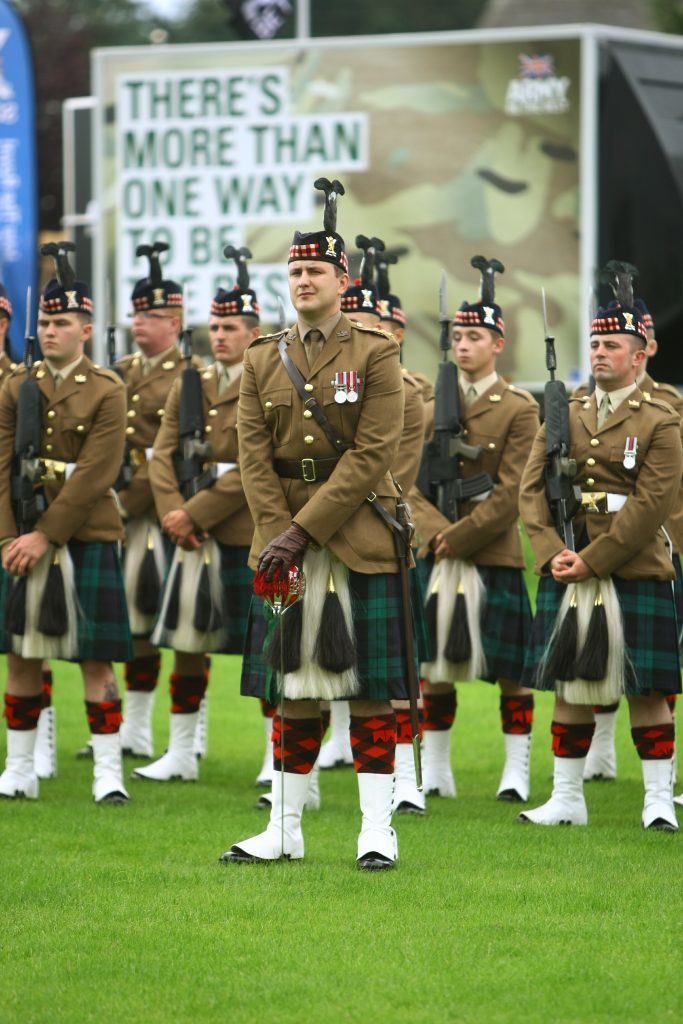Members of 3 Scots, Royal Regiment of Scotland, at the parade and Drumhead Service to mark the 100th anniversary of the Battle of Passchendaele, in Crieff.