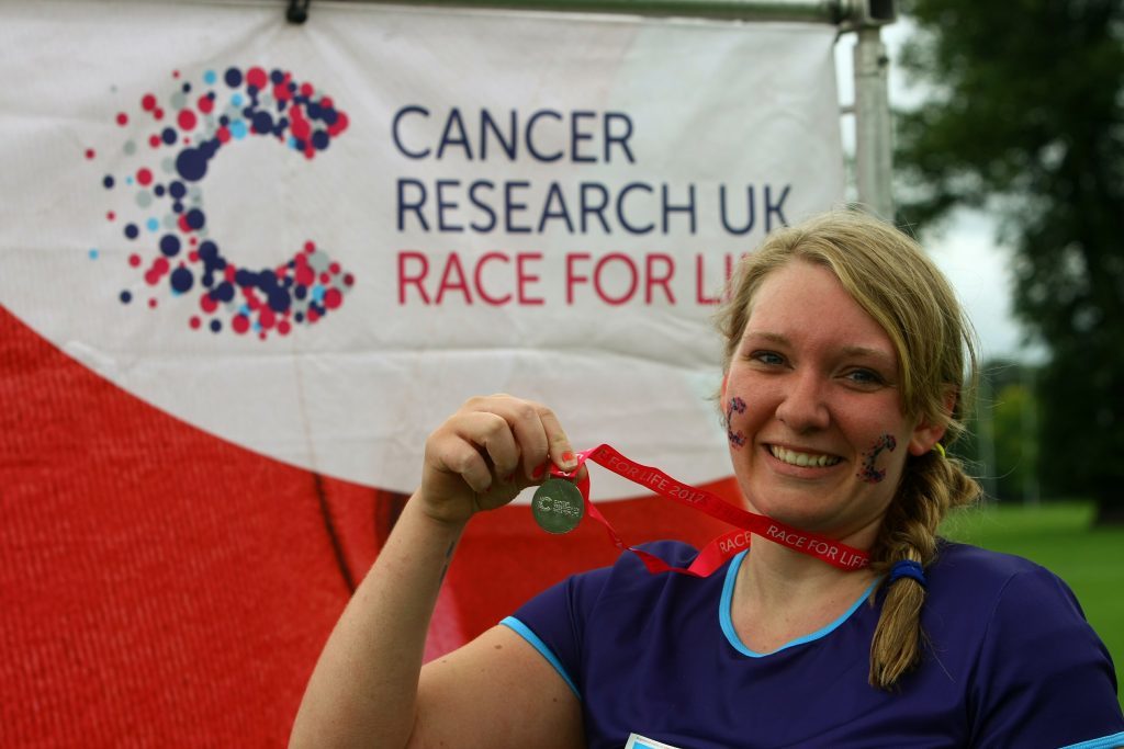 Danielle Nash who ran the 10k race in memory of her granda, Benjamin Nash, who passed away in February, at the Race For Life.