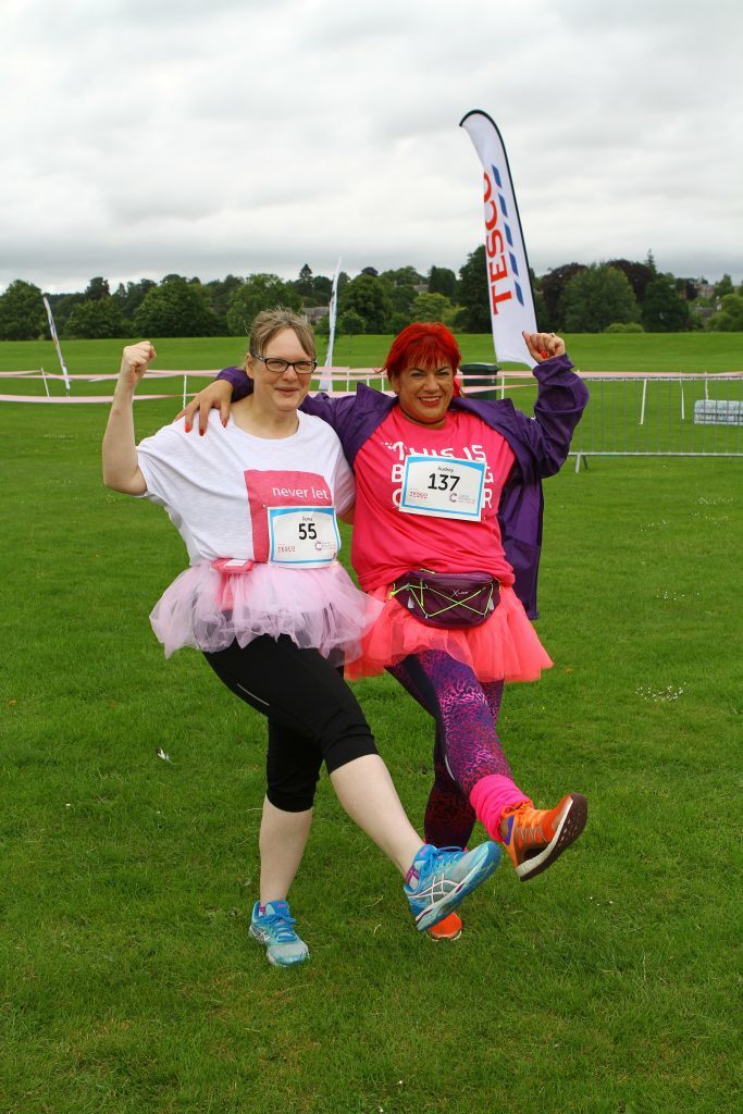 Fiona Malone, left, and Audrey Telford at the Race For Life, at the North Inch in Perth.