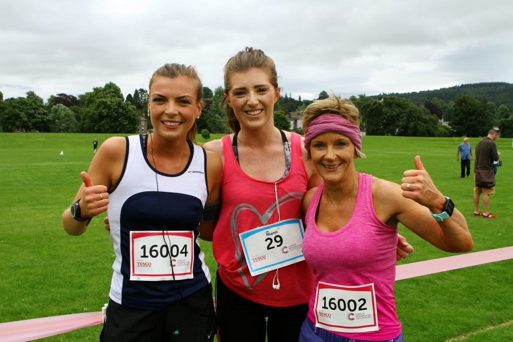 Rosie Aitken - 2nd, Niamh Young - winner and Sandra Taylor - 3rd, at the Race For Life.