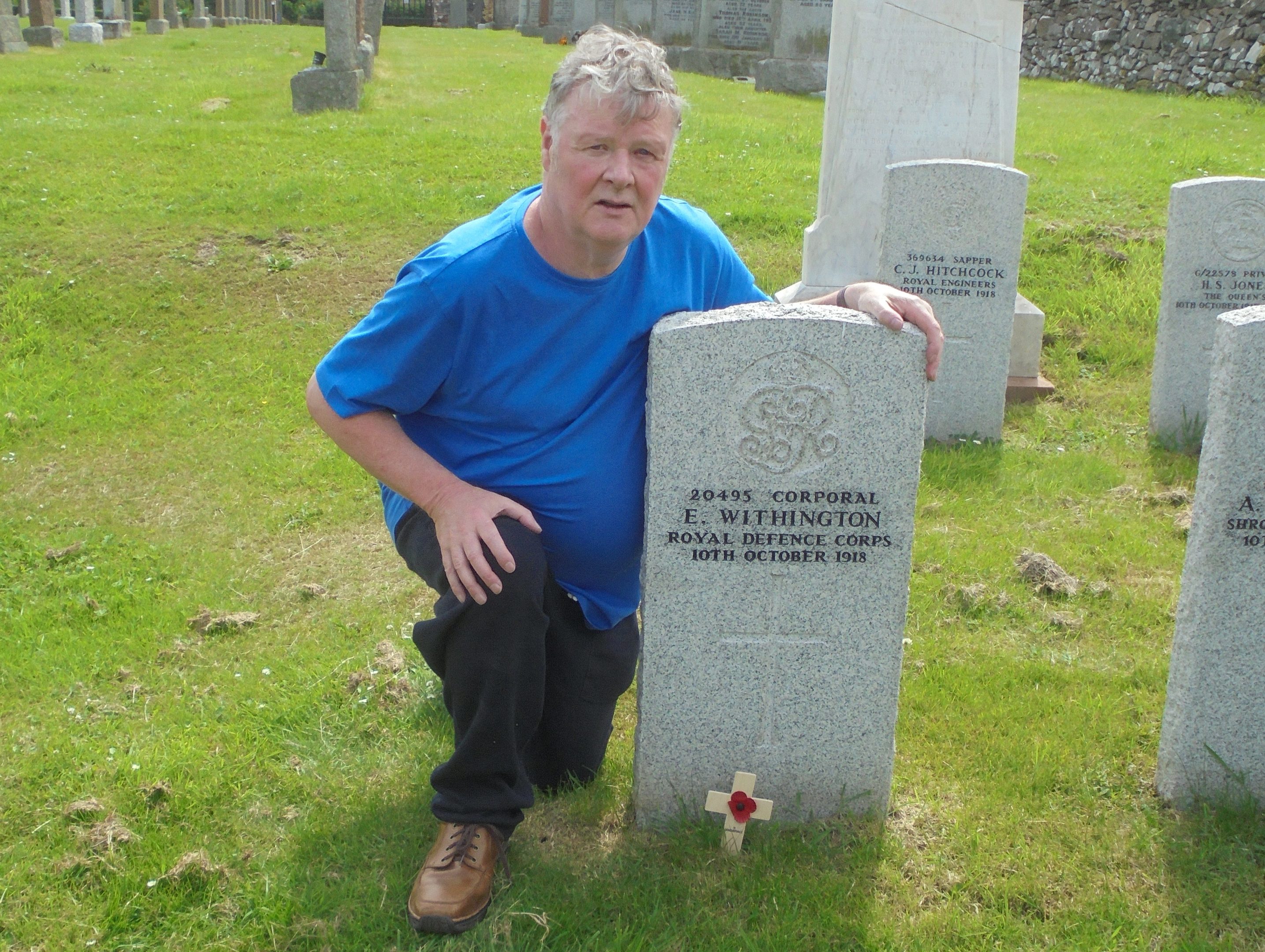 Patrick Anderson, a keen historian from Letham, laid a poppy cross at the grave of Corporal Charles Edward Withington at St Cuthbert’s Old Churchyard in Kirkcudbright