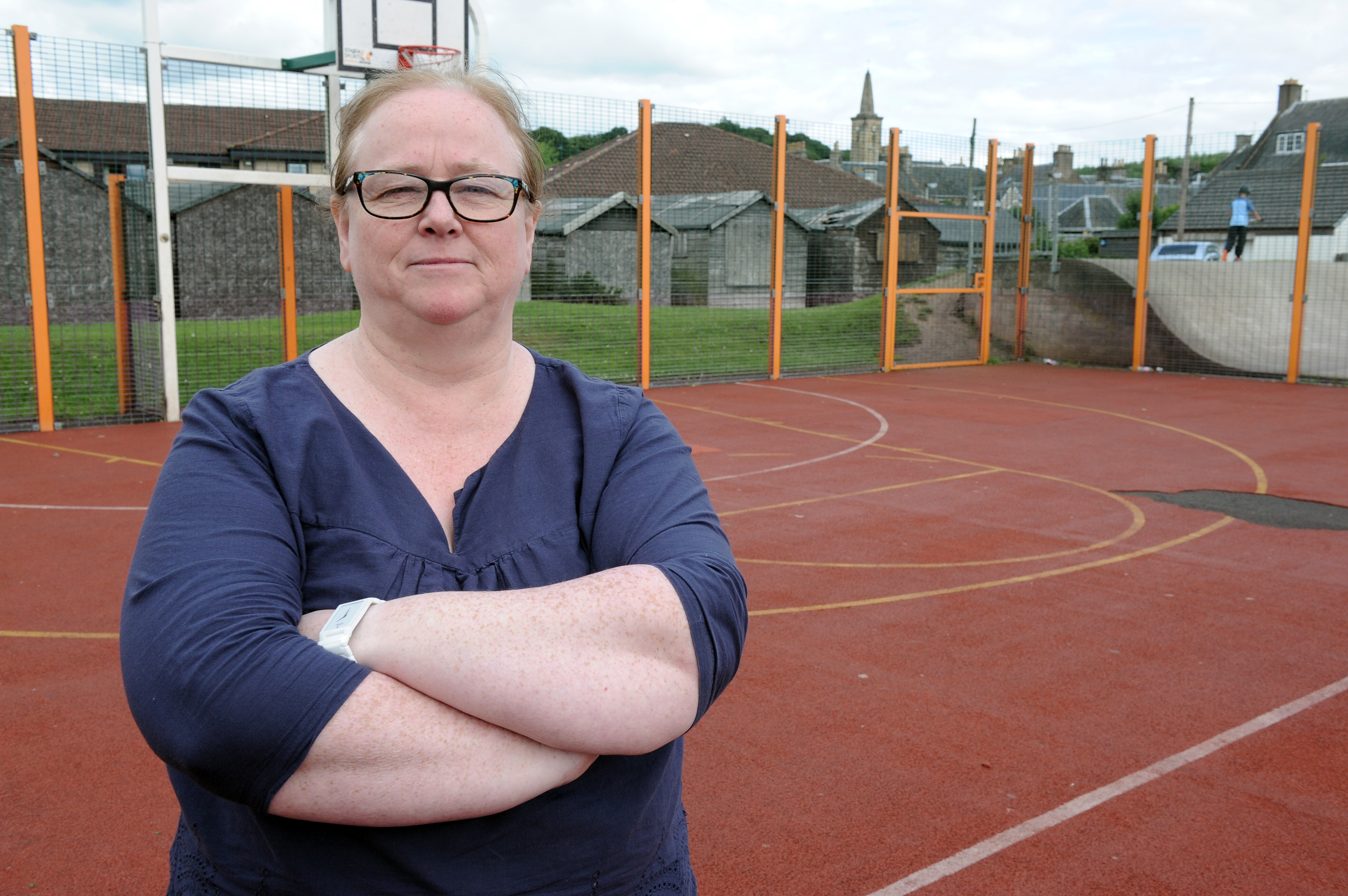 Angela High, Markinch Community Council chair, at  MUGA which has been vandalised last week.