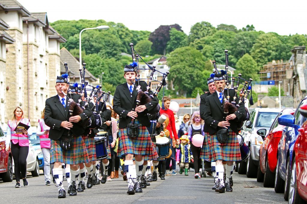 Mains of Fintry Pipe band opened the Gala Week fete, leading a fancy dress parade and Royal British Legion bikers up to Castle Green. Mains of Fintry Pipe band opened the Gala Week fete, leading a fancy dress parade and Royal British Legion bikers up to Castle Green.