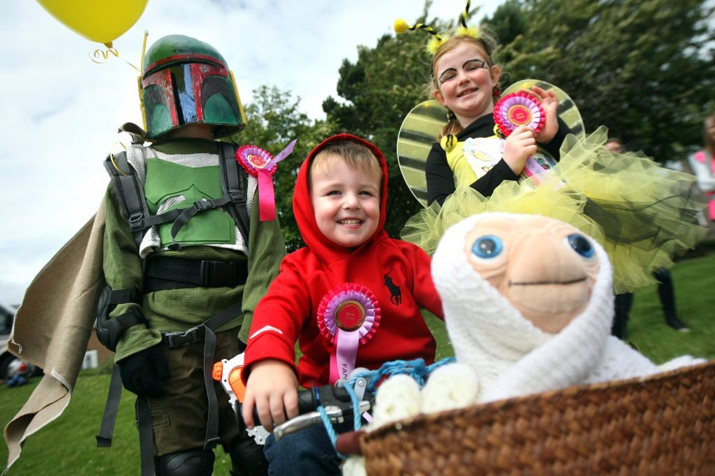 Winners of the fancy dress at Broughty Ferry gala, L/R, Bobba Fett - Erik Levak (Overall winner), Elliot & E.T - Theo Brough (Funniest) and Bee from Bumble Bee Conservation Trust - Lily Alston (Best Homemade).