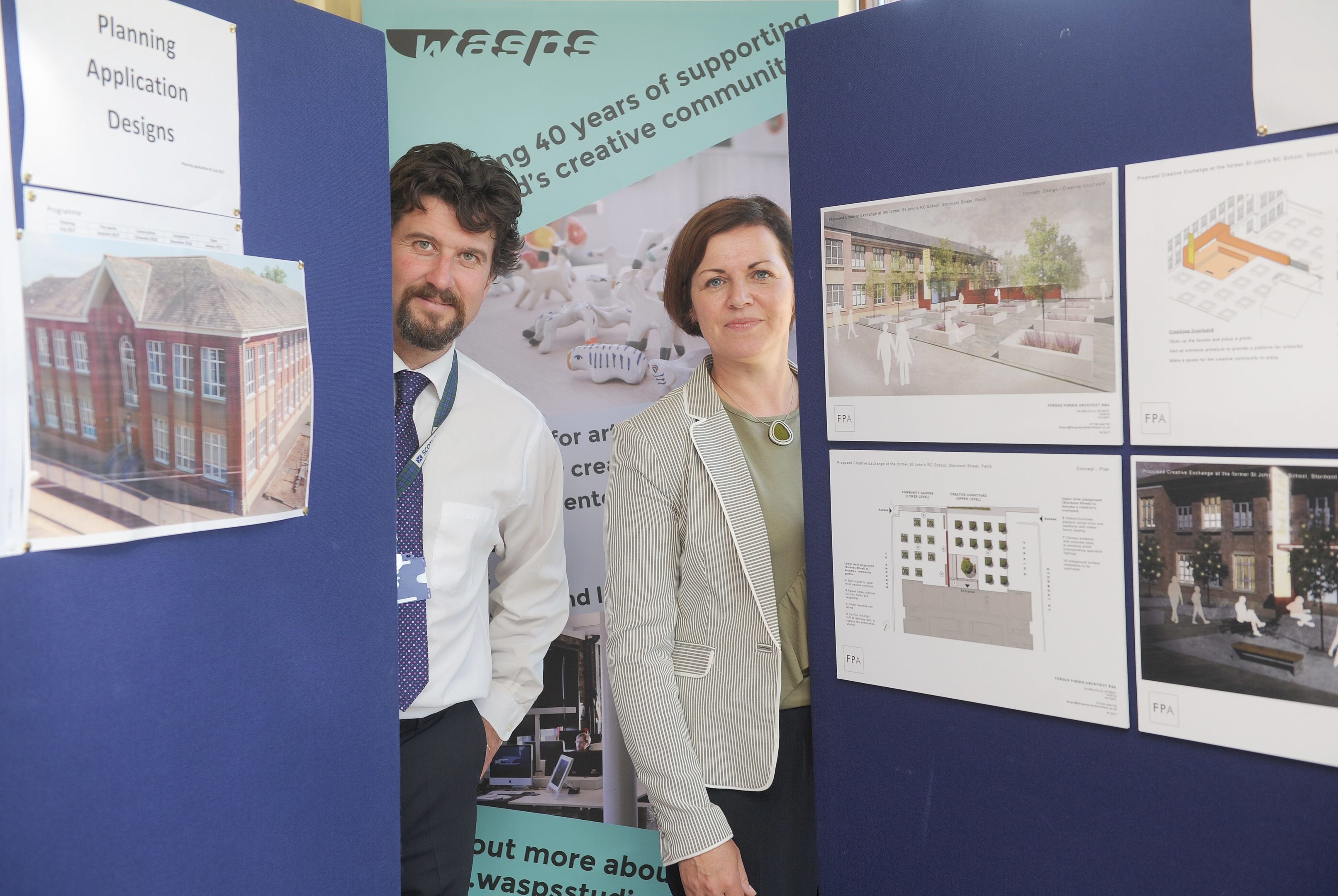 Finlay Kerr (Perth and Kinross Council) and Audrey Carlin (WASPS), at the public exhibition.