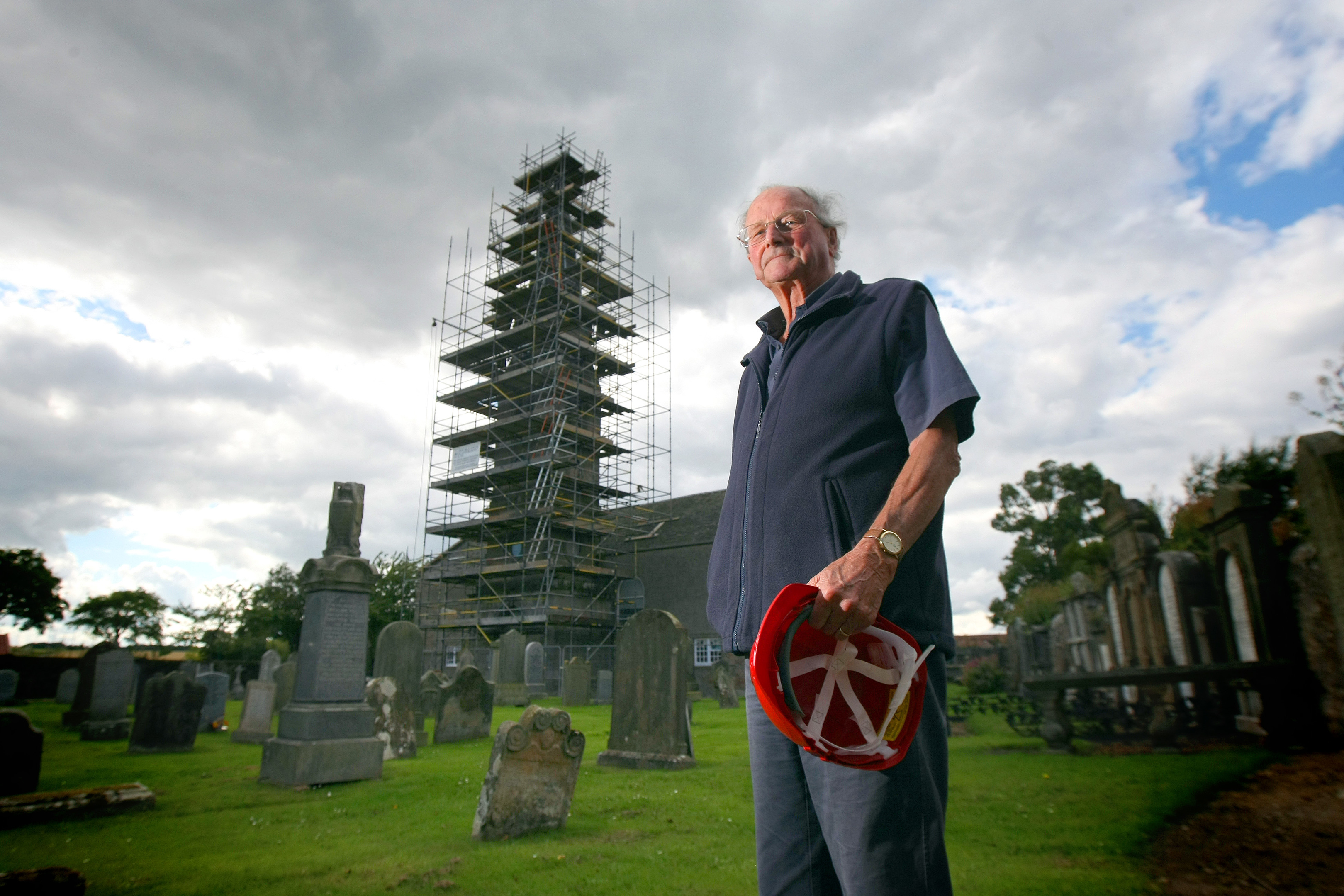 Retired surveyor Ian Ramsay is overseeing the renovation of the steeple at Kingsbarns Church.