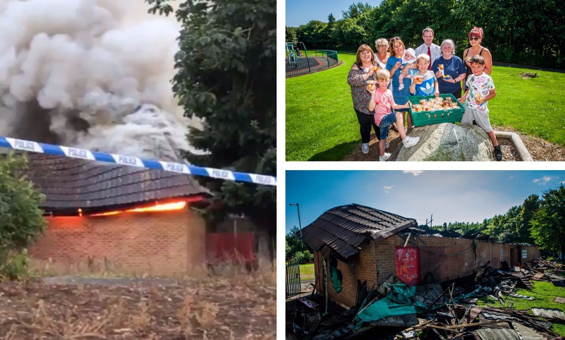 Mill O' Mains Community Pavilion was destroyed in the blaze.