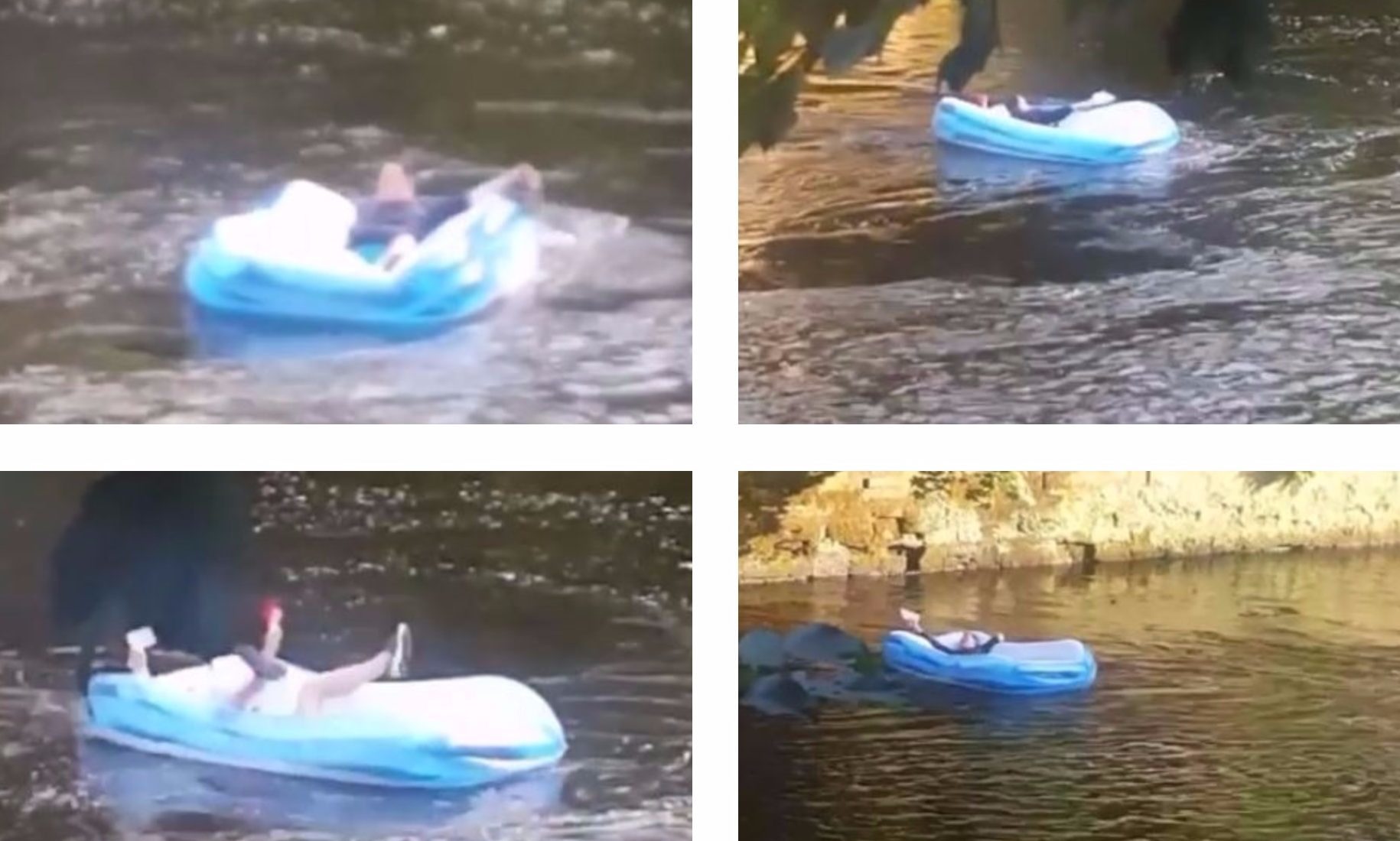 Man enjoys sunshine...floating down Kelvin on inflatable.