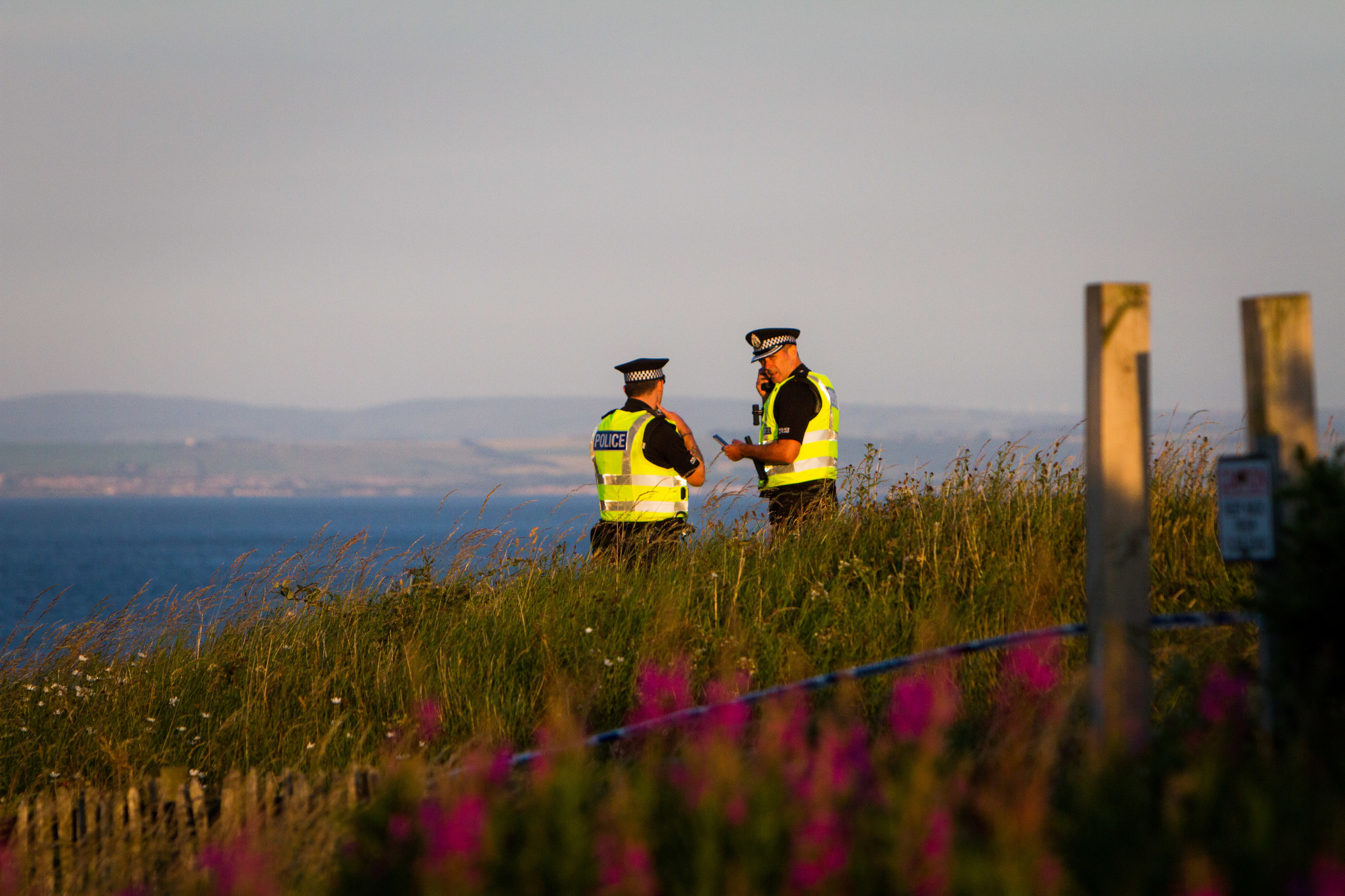 Police at the scene at Hawkcraig Point, Aberdour.