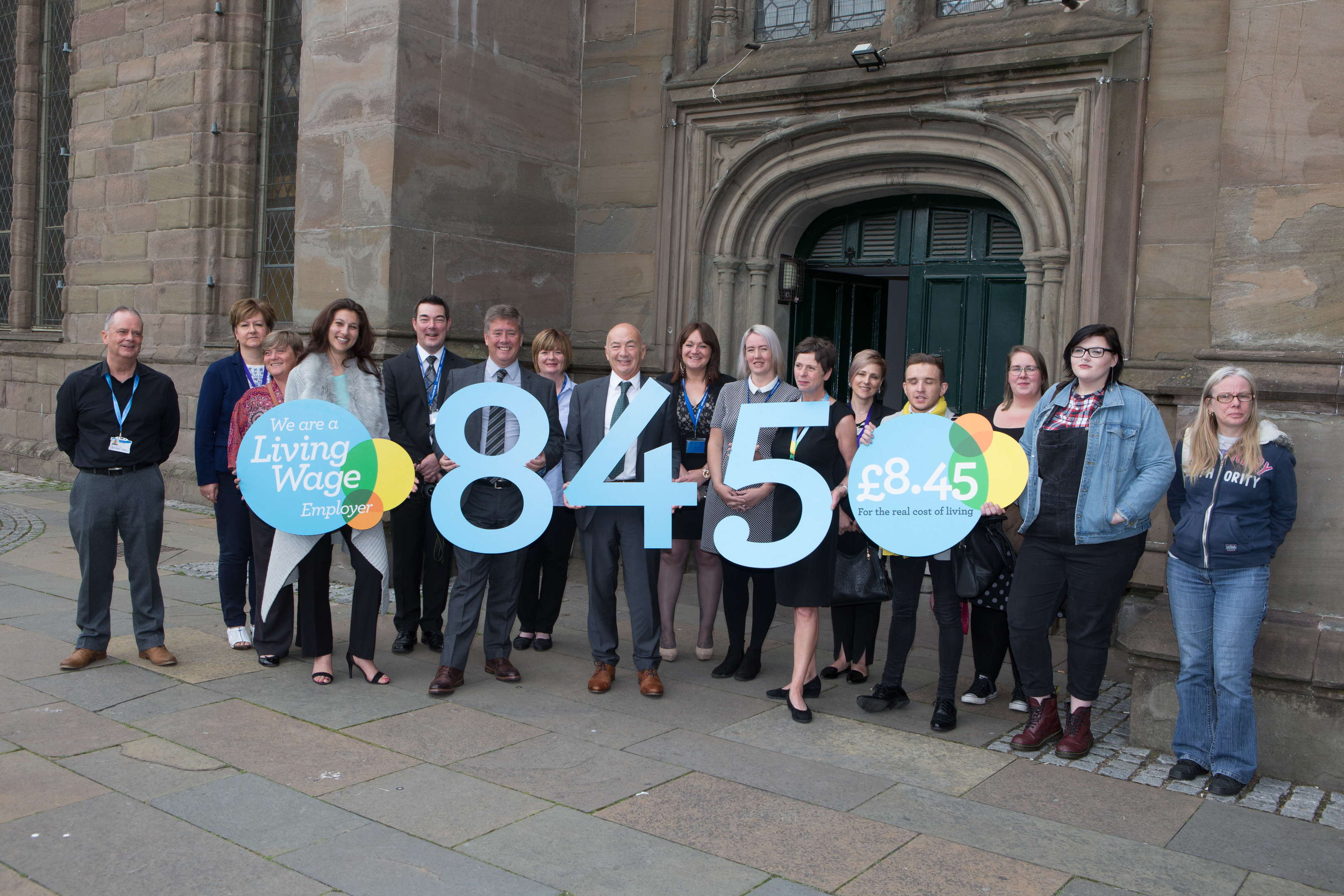 Cabinet minister Keith Brown with Living Wage representatives and members of the Wise Group