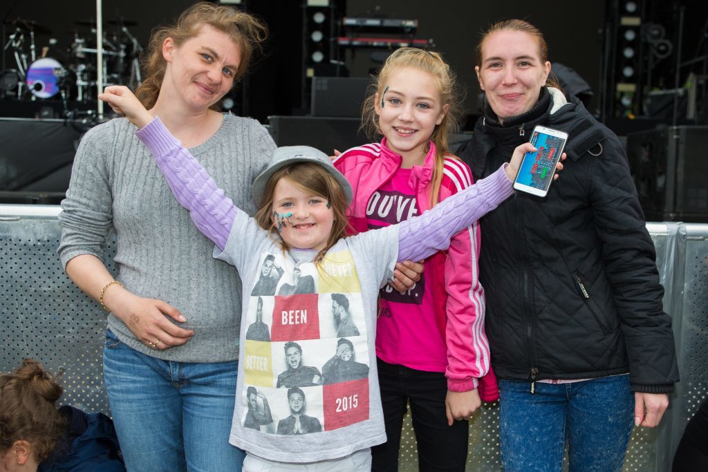 Alex Taylor (28), Casey Lorimer (8), Aisha Dunn (12) and Vicky Colquhoun (32) from Perth waiting to see Olly Murs.