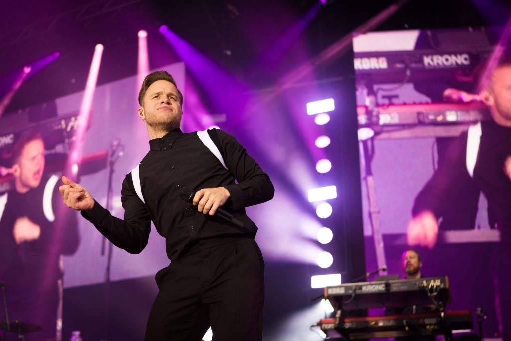 Olly Murs on stage at Slessor Gardens.