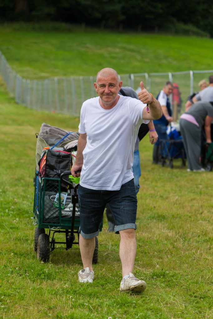 John Sellars (45) from Kirkcaldy arrives in style with a cart.