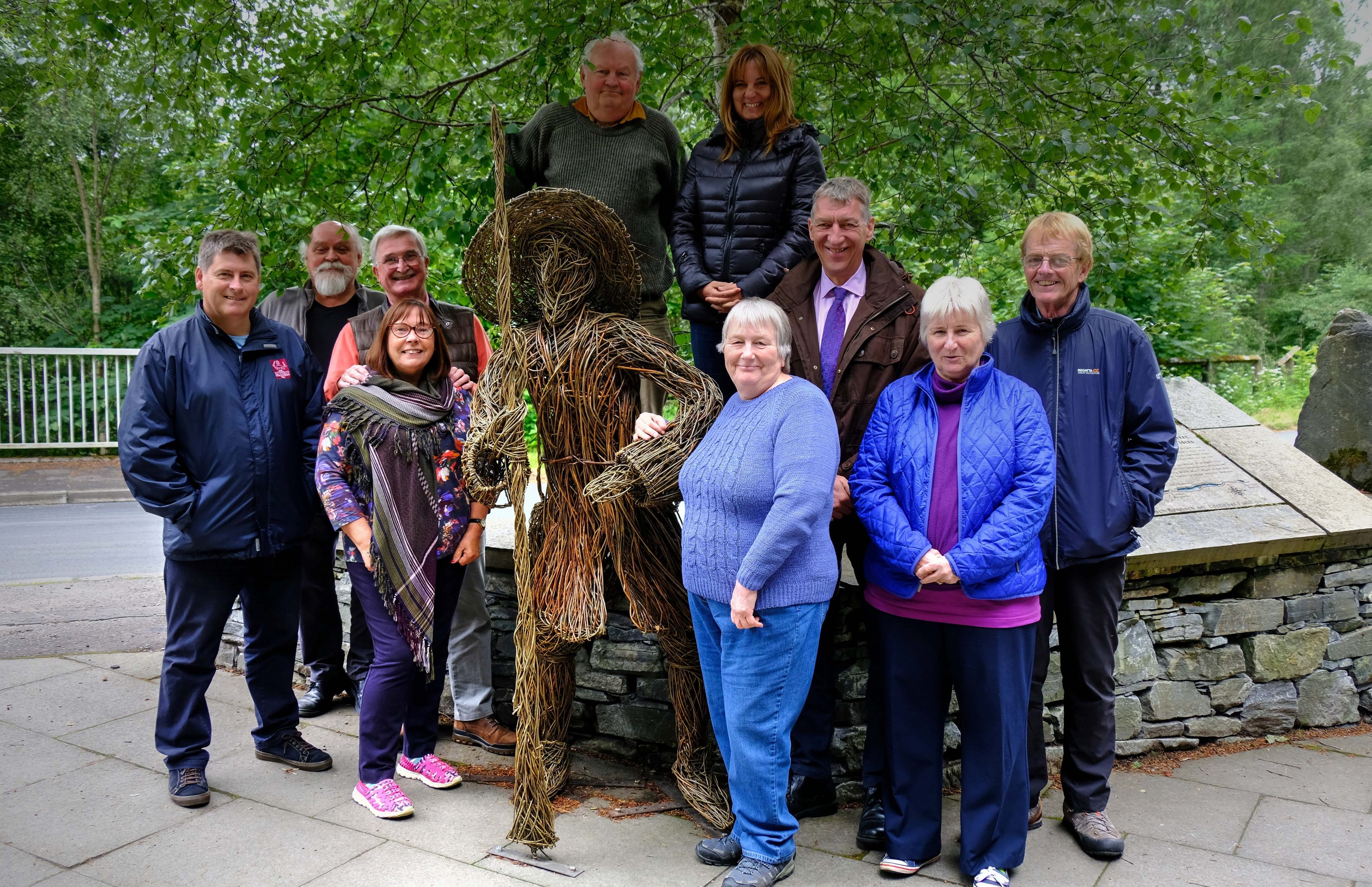 Members of the Soldiers of Killiecrankie committee with the wicker Scottish government soldier at the Garry Bridge car park.