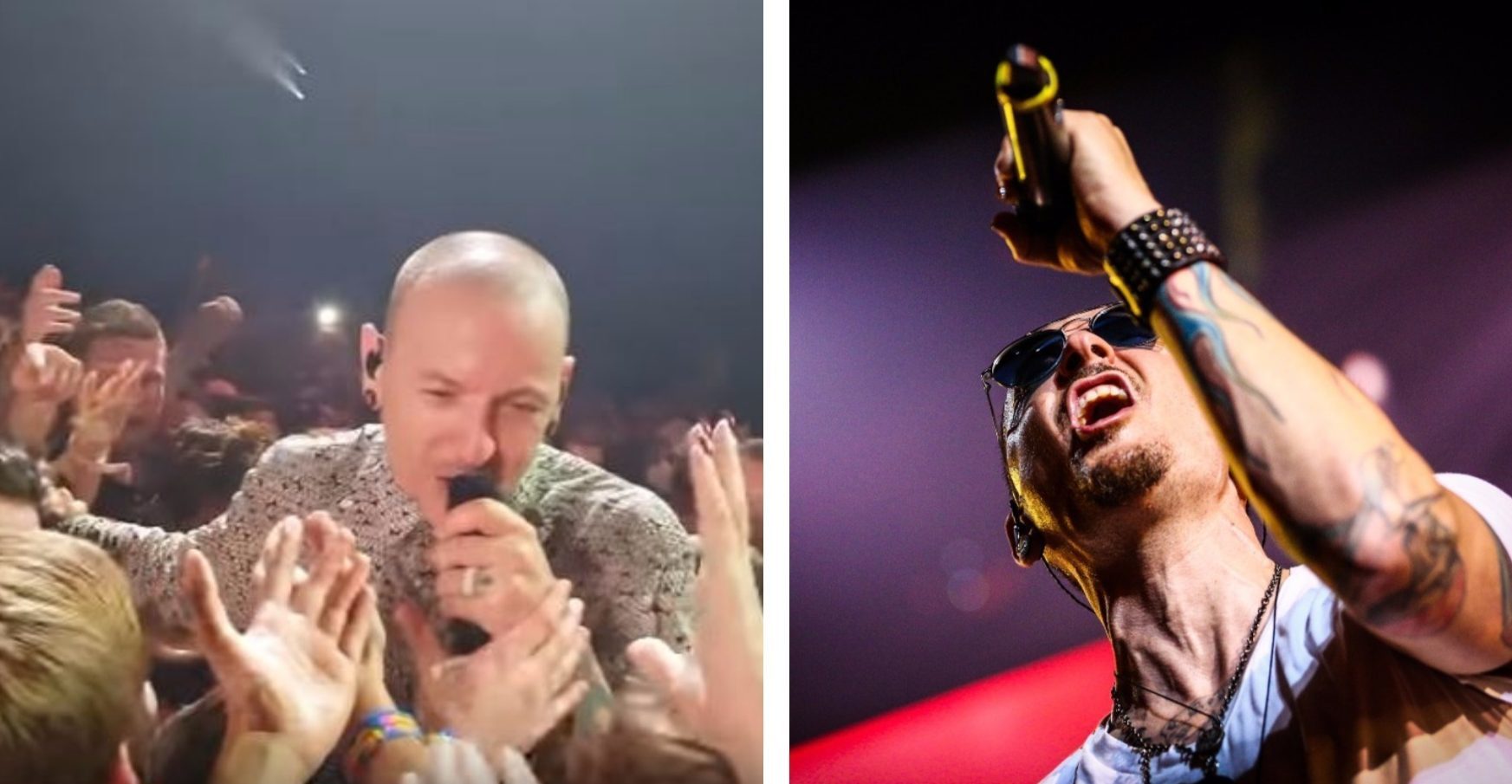 Left: Chester Bennington during what is believed to be his last Linkin Park performance.
