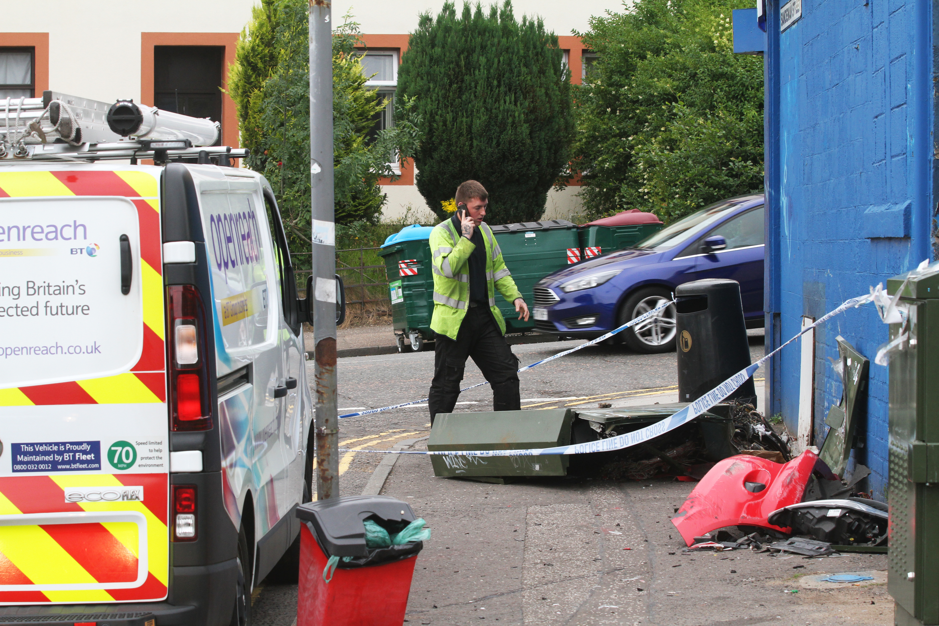 A BT box has been destroyed on Sandeman Street.