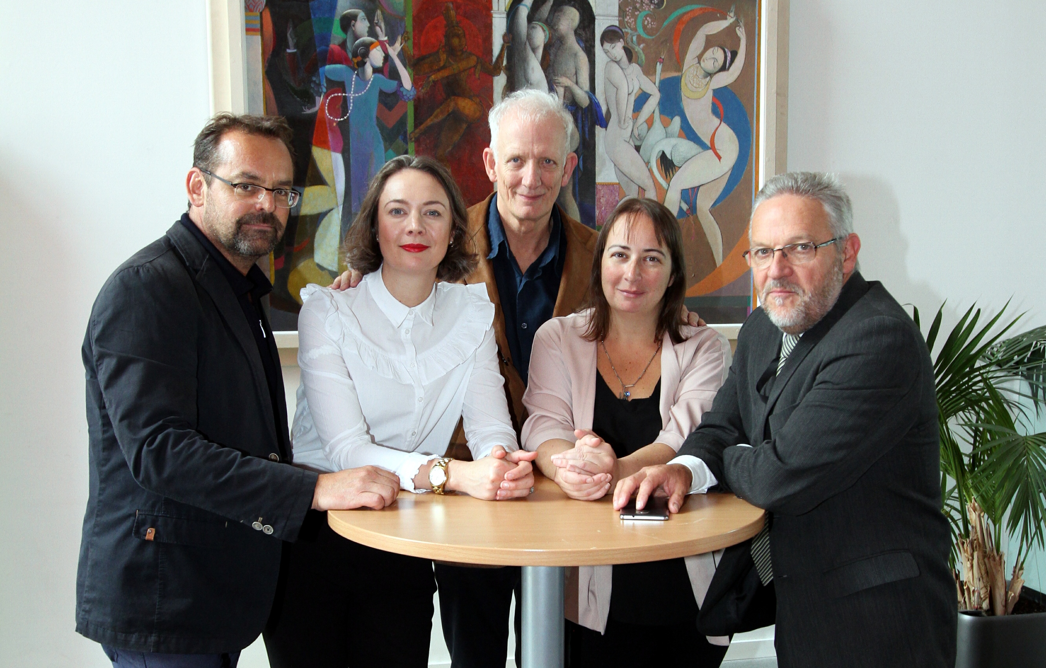 Symposium speaker Werner Schrempf of La Strada Festival, Austria, Beth Bate DCA director and symposium moderator, Neil Butler, UZ Arts Scotland, Anna Day and Stewart Murdoch, director of Leisure and Culture Dundee.