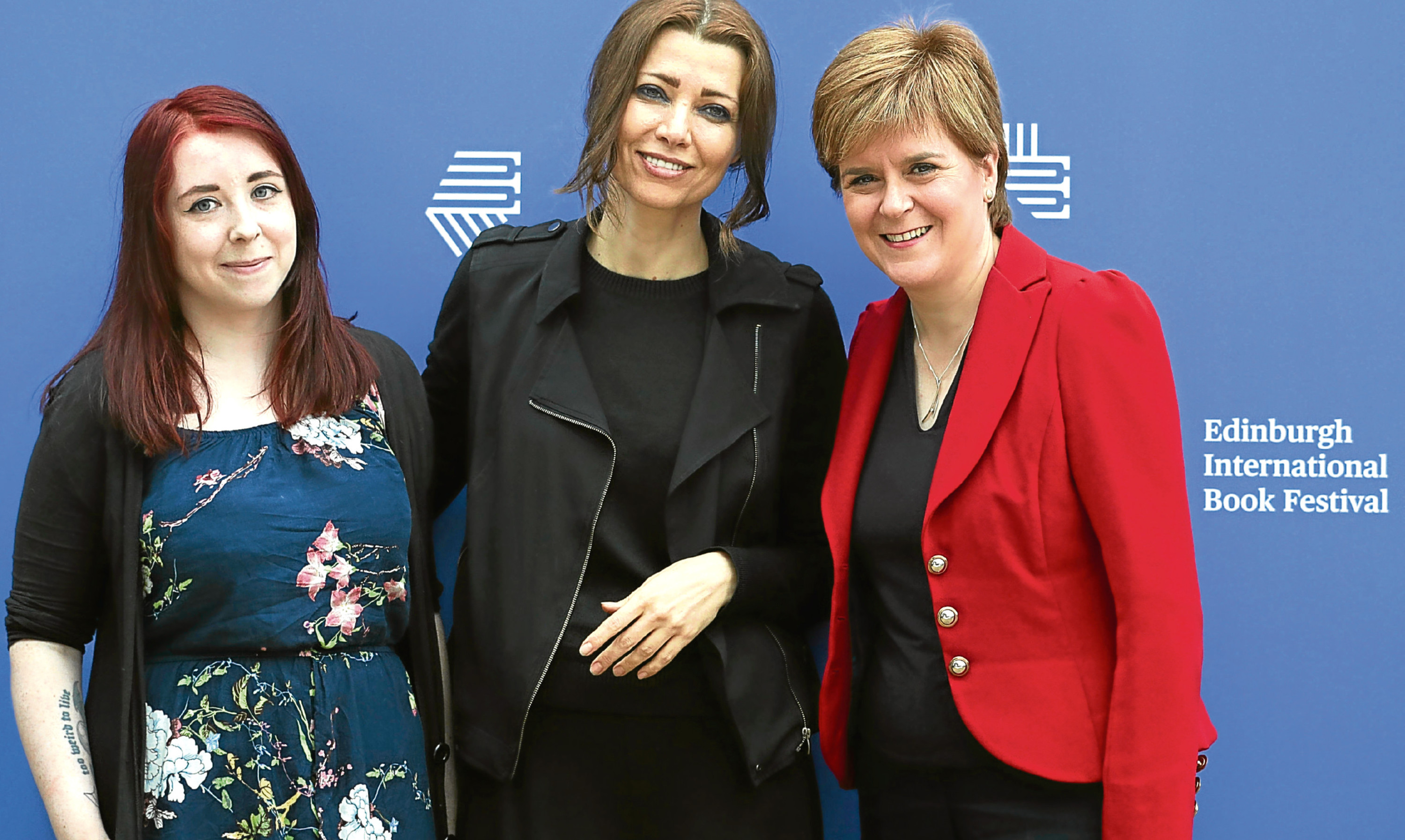 First Minister Nicola Sturgeon with Heather McDaid, left, and Elif Shafak at the Edinburgh International Book Festival.