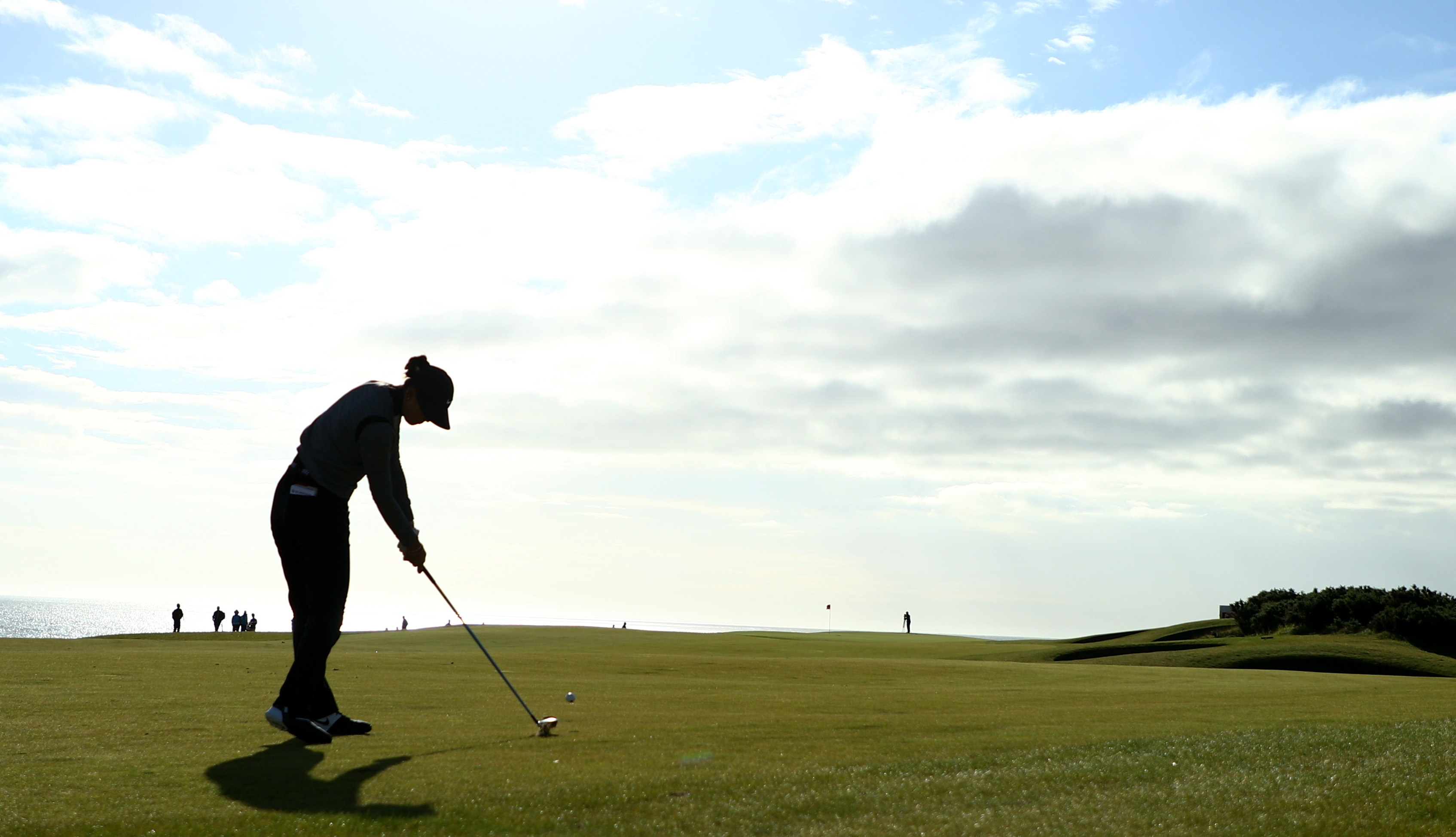 Michelle Wiehits her second shot on the 3rd hole during the first round at Kingsbarns.