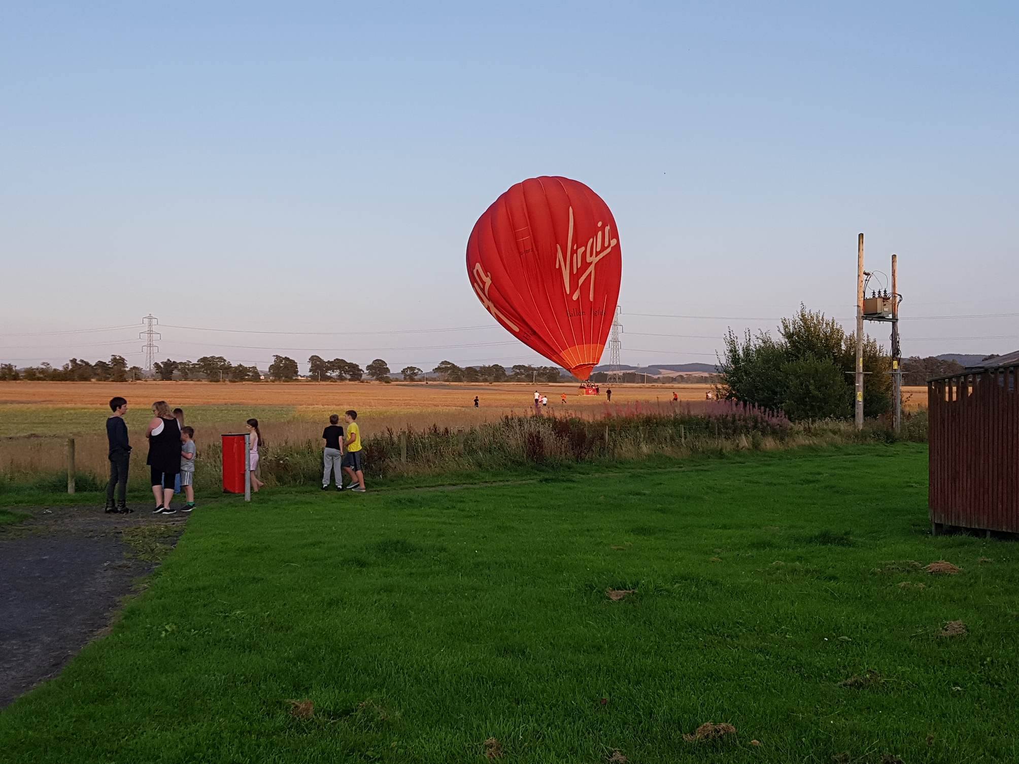 The hot air balloon landed in a field in Inchture.