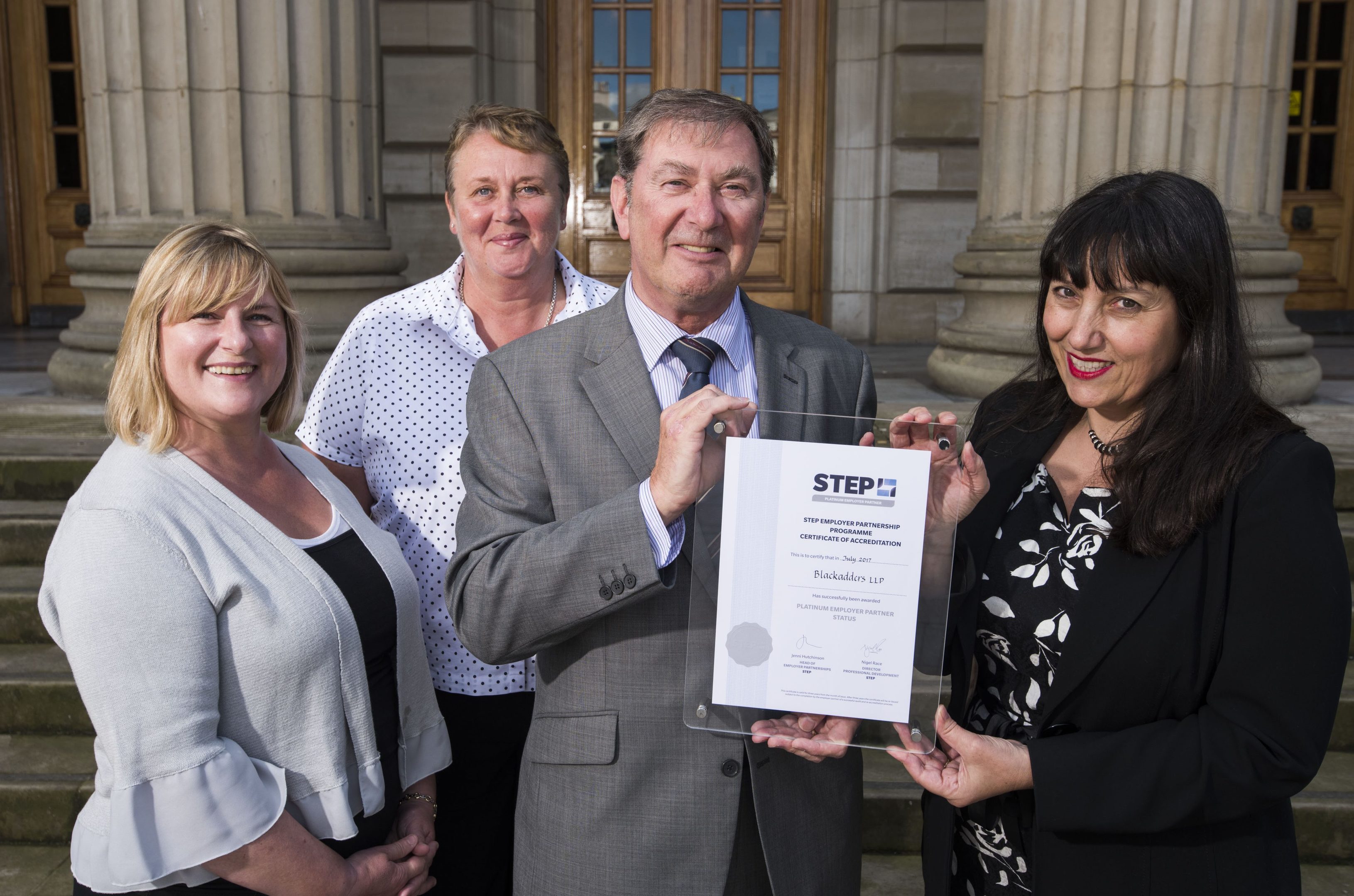 Louise Abercrombie - Learning and Development Facilitator, Jane Millar - HR Manager, Scott Williamson - Chairman (all Blackadders) with Gemma Copestick of STEP.