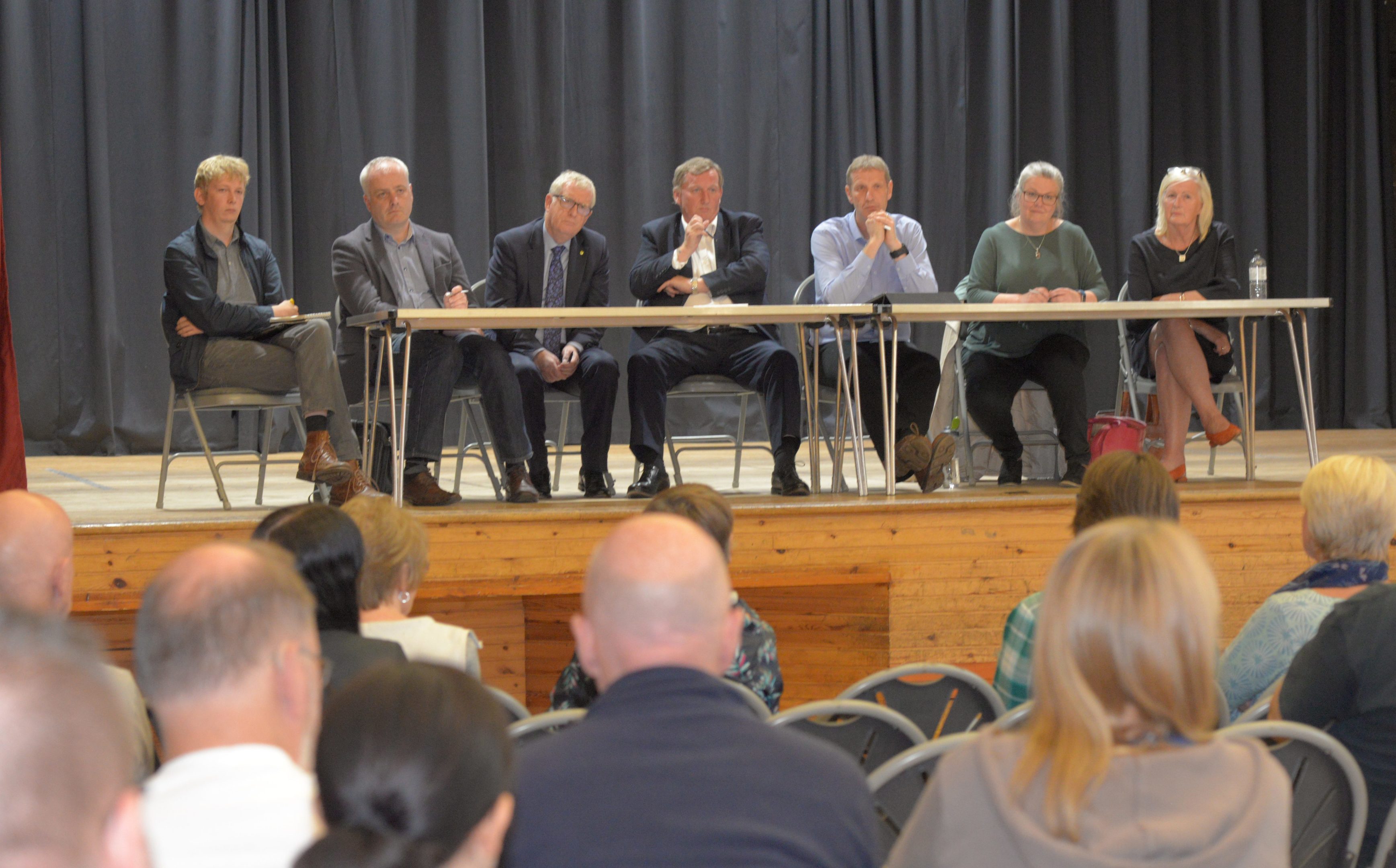 The panel facing the public at the meeting in Inverkeithing High School.