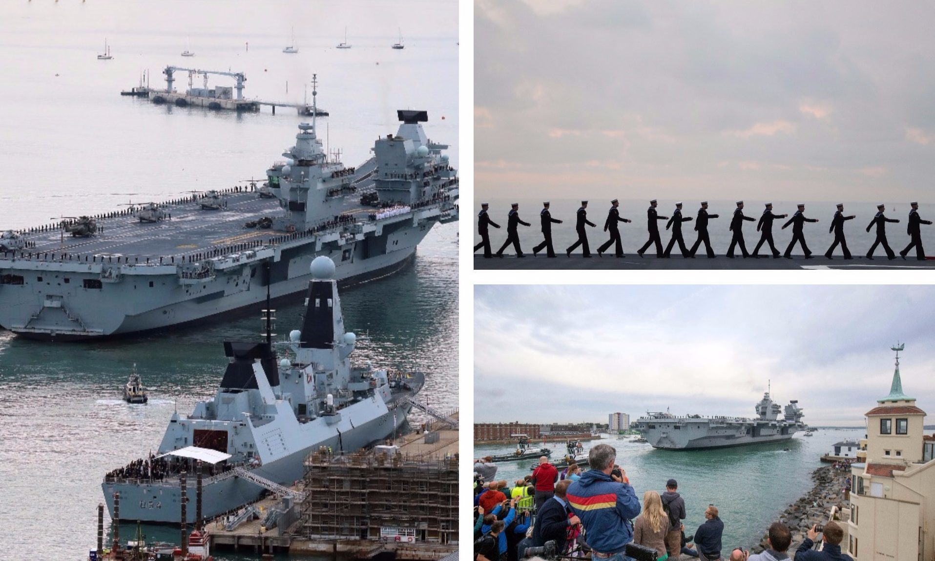 The HMS Queen Elizabeth arrives in Portsmouth.