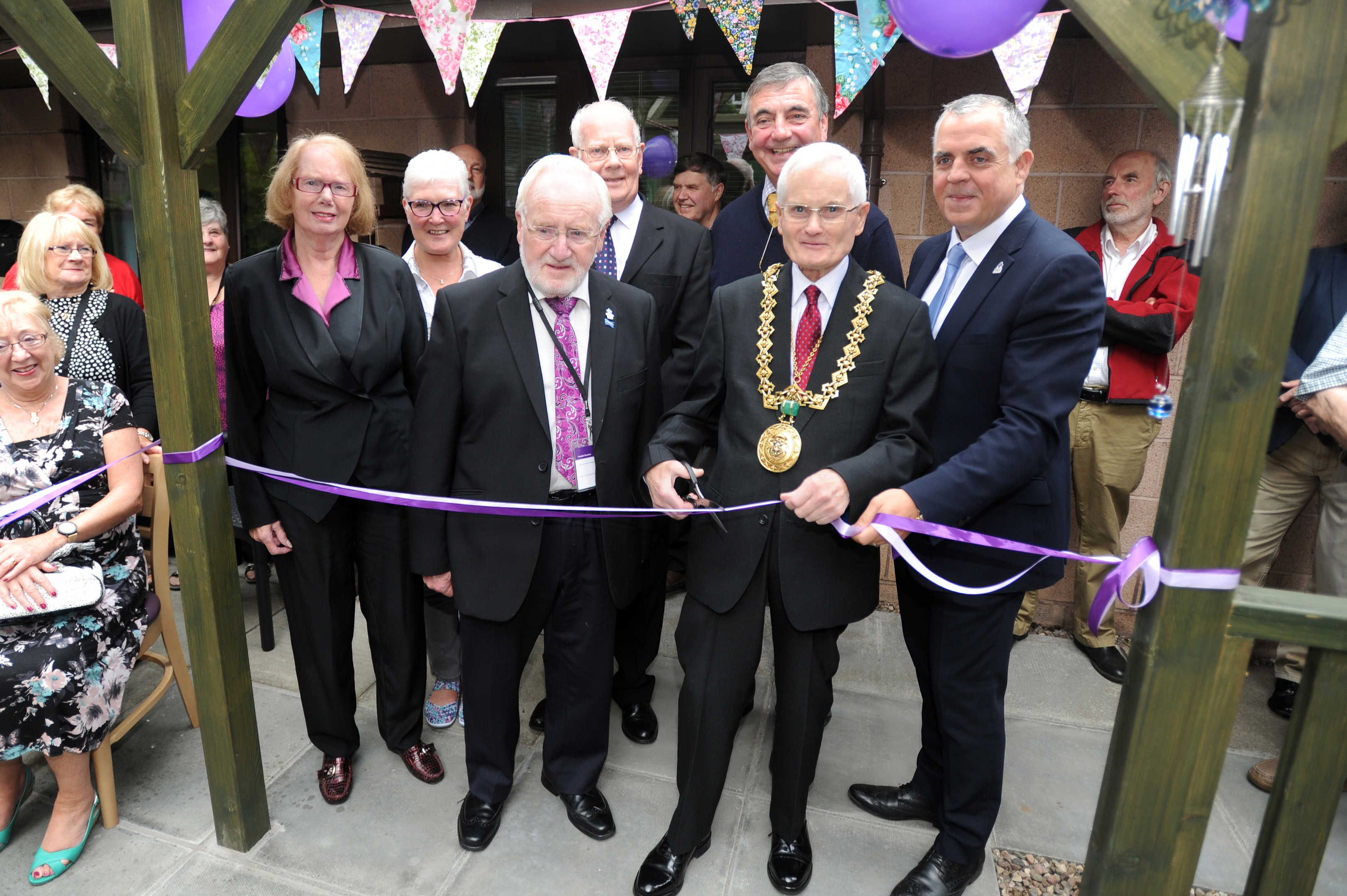 From left: Sandra Campbell (service user), Brenda Stewart (service manager), Archie Noone, Colin Campbell (carer), Ron MacWalter (president Claverhouse Rotary Club), Lord Provost Ian Borthwick and Henry Simmons (Alzheimer Scotland chief executive).