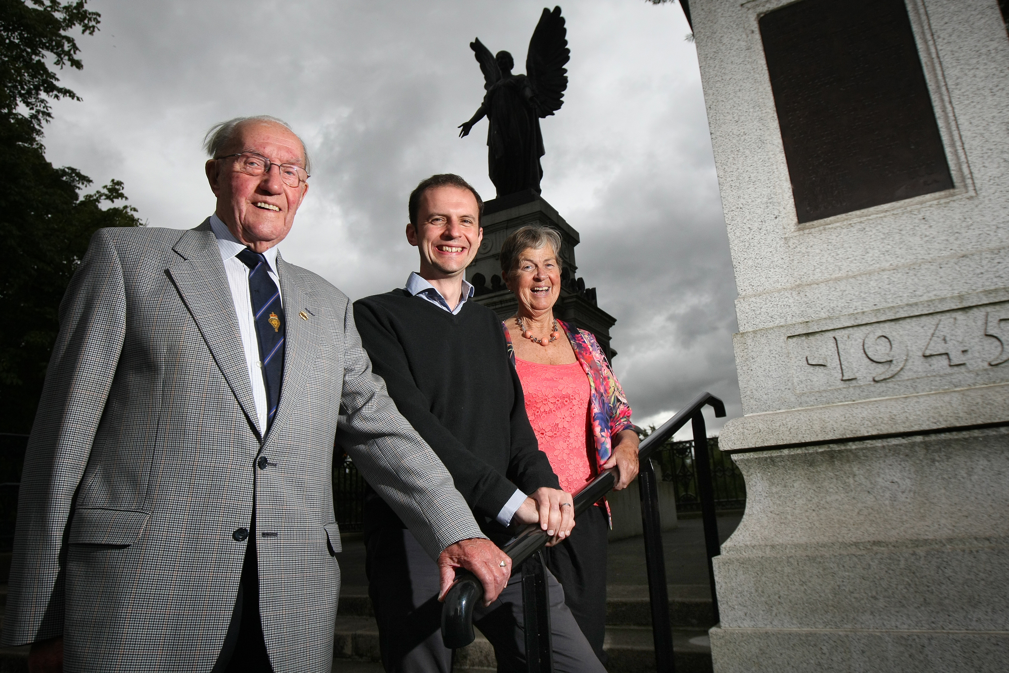 Dave Carstairs, Stephen Gethins (then NE Fife MP) and Gina Logan - chair of Cupar Community Council - at Cupar War Memorial in 2017