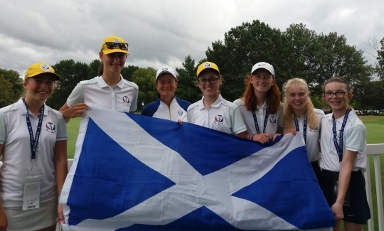 The Project19 girls with Scotland's Catriona Matthew at the Solheim Cup last weekend.
