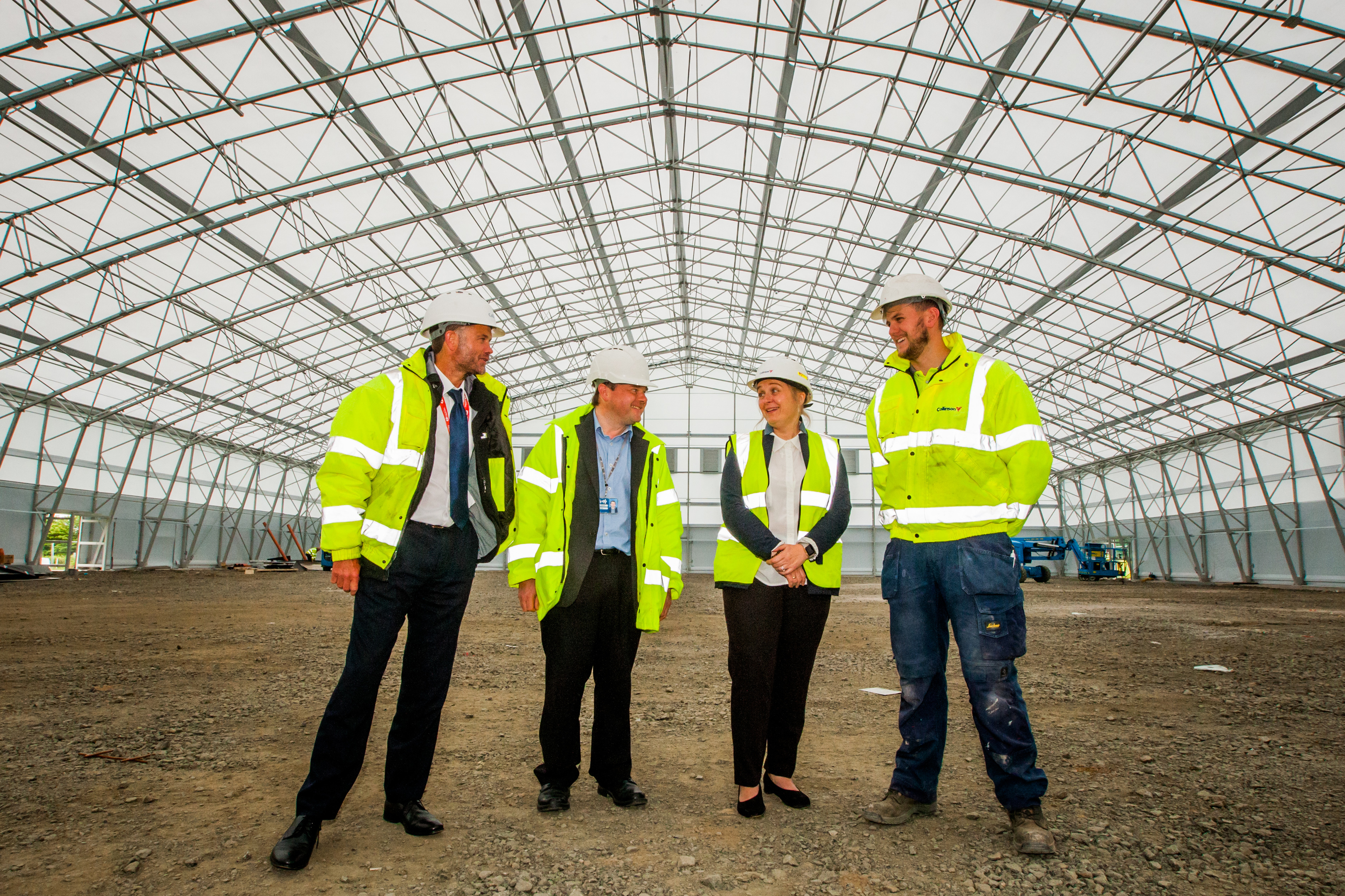 Left to right, Andy MacLelland (Sports Partnership Manager) John Purves (Architect at Fife Council), Sharon Johnstone (Area Manager, Fife Sports and Leisure Trust) and Rory Waite (Site Manager) in the building. Indoor Football Academy, Michael Woods Sports Centre, Glenrothes.