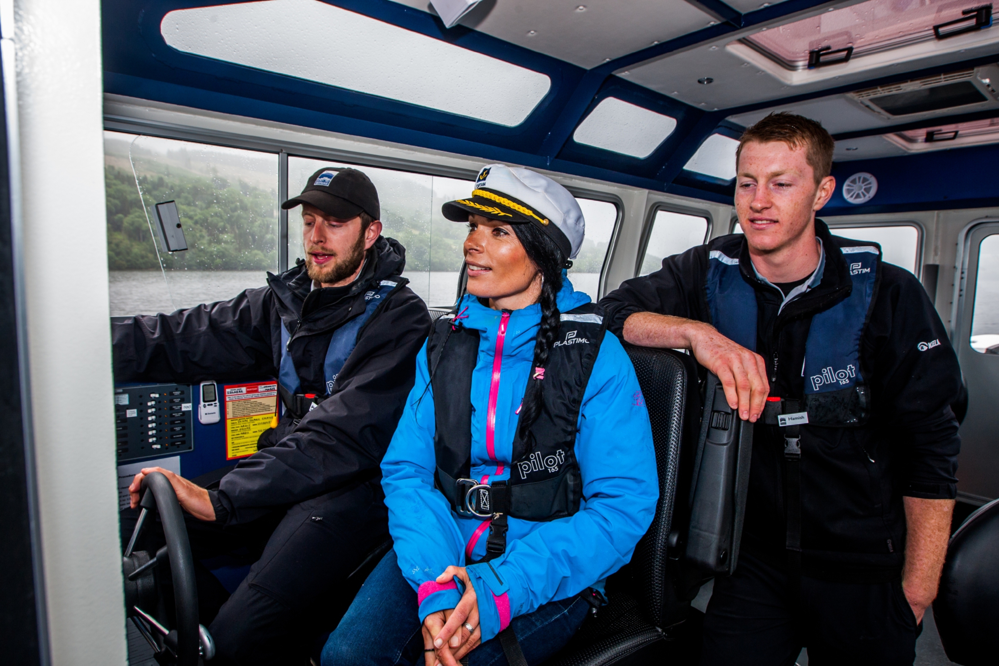 Skipper Alex Martin, Gayle Ritchie and Hamish Brown on board the boat on Loch Tay.