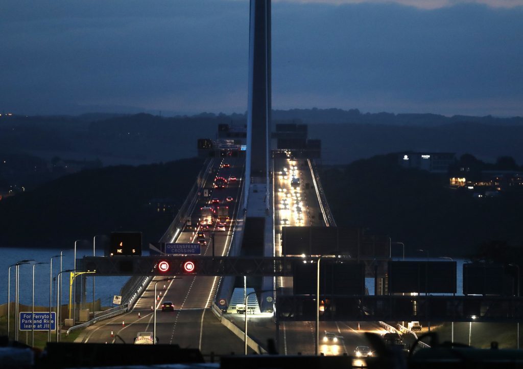 Traffic flows on both carriageways of the Queensferry Crossing Traffic flows on both carriageways of the Queensferry Crossing on Wednesday, August 30.