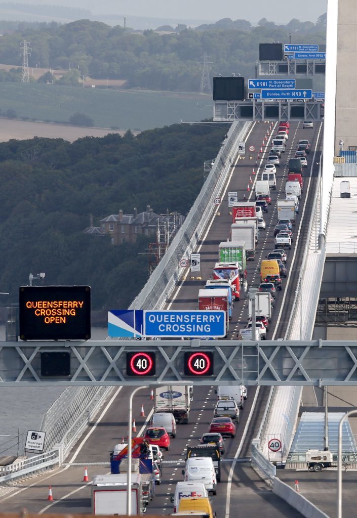 Morning traffic on the first day of the Queensferry Crossing's opening.