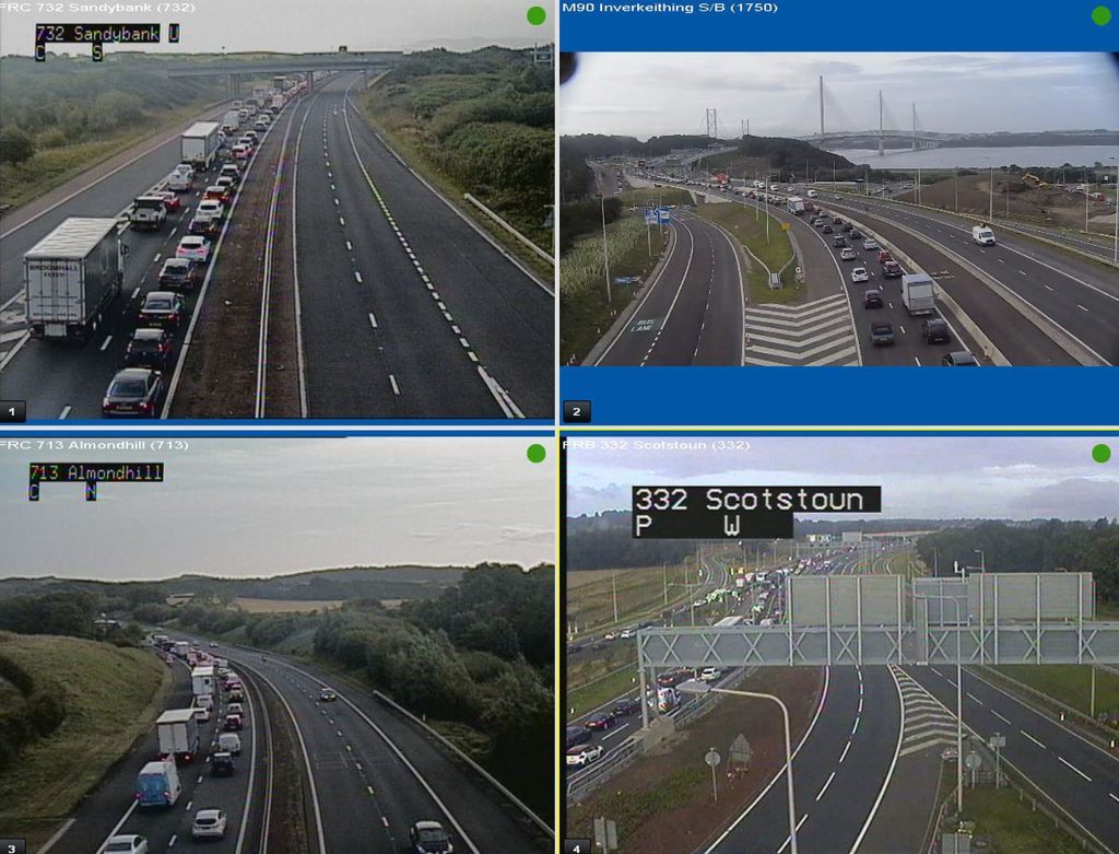 Traffic Scotland images showing queuing traffic on the approaches to the Queensferry Crossing during late rush hour.