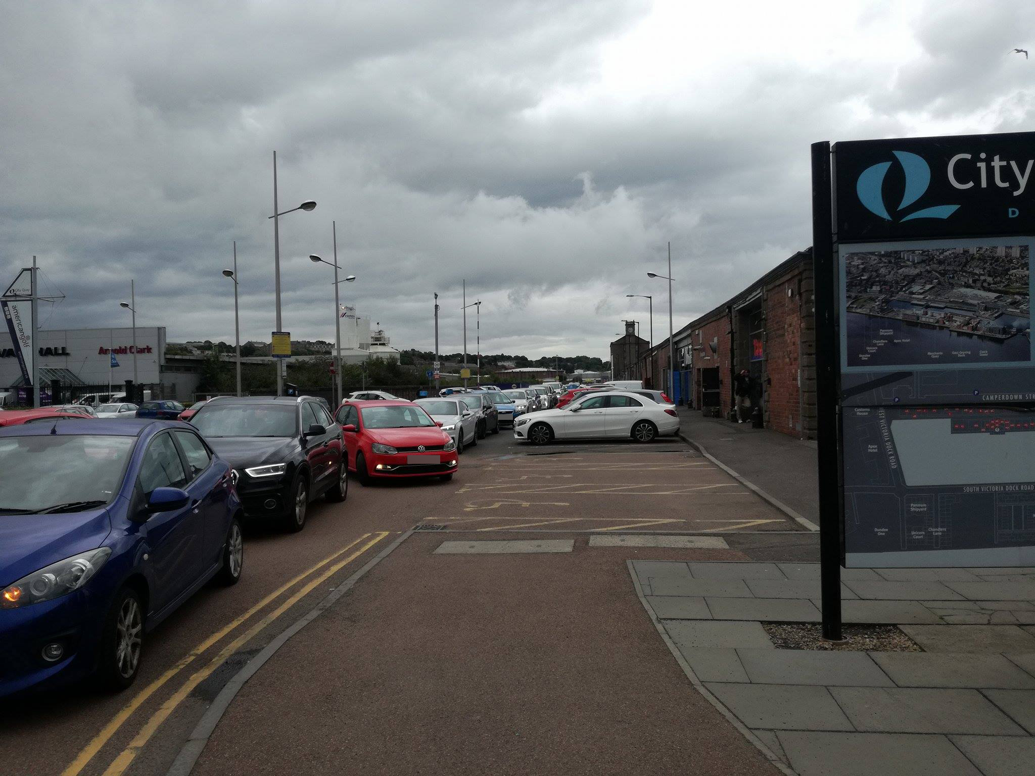 Traffic queues at City Quay.