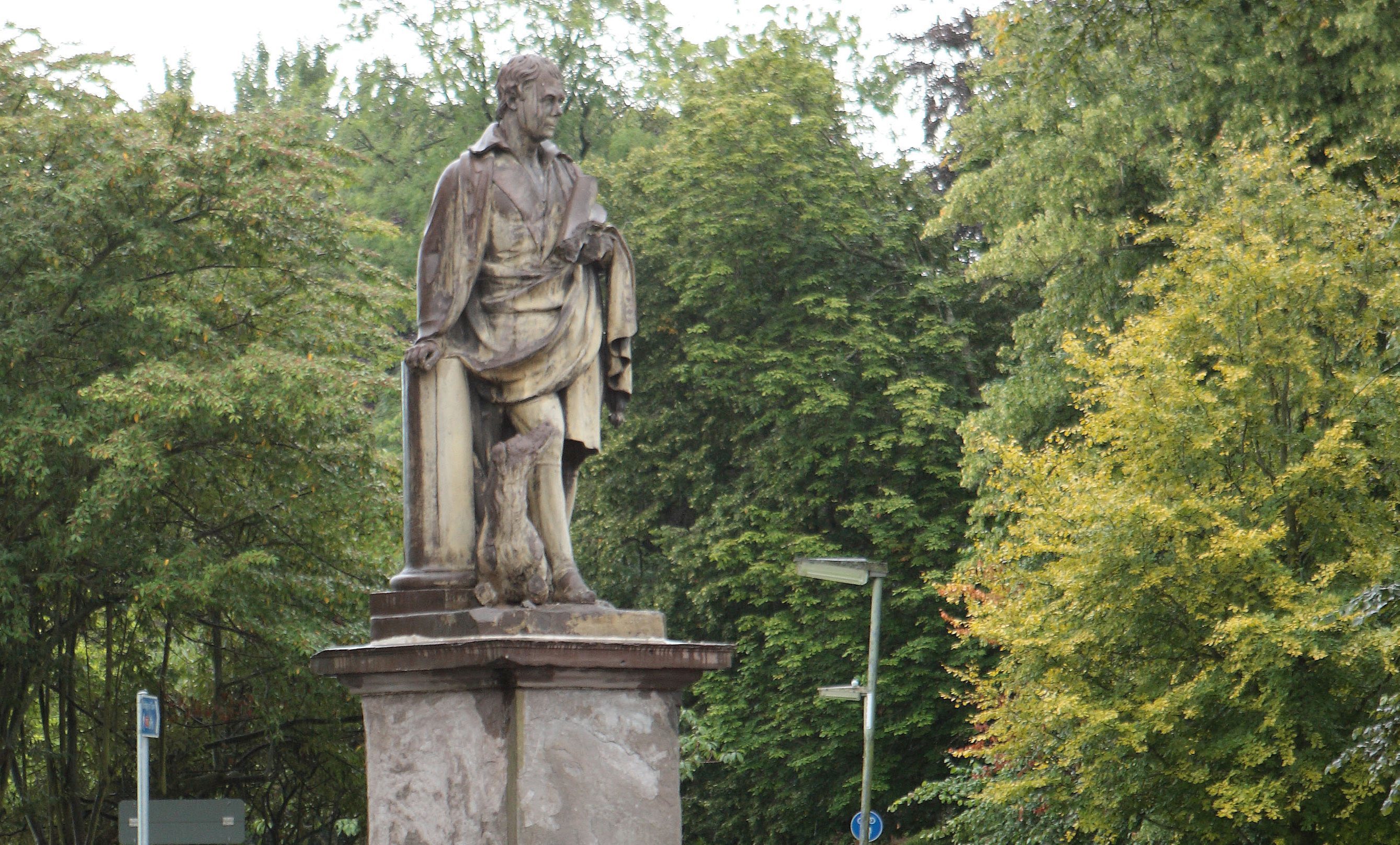 The refurbished statue of Sir Walter Scott at the South Inch, Perth.