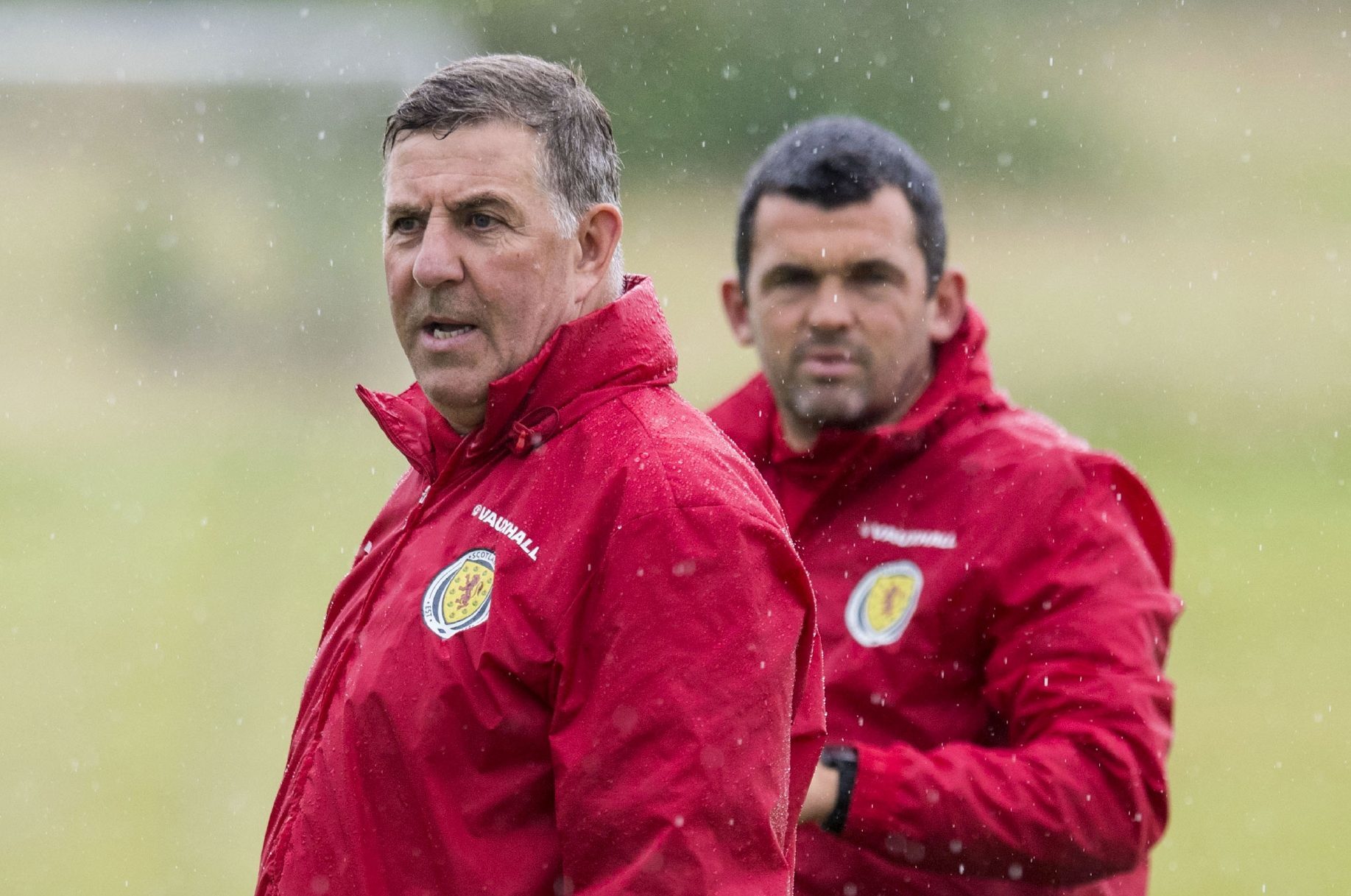 Mark McGhee and Callum Davidson at training.