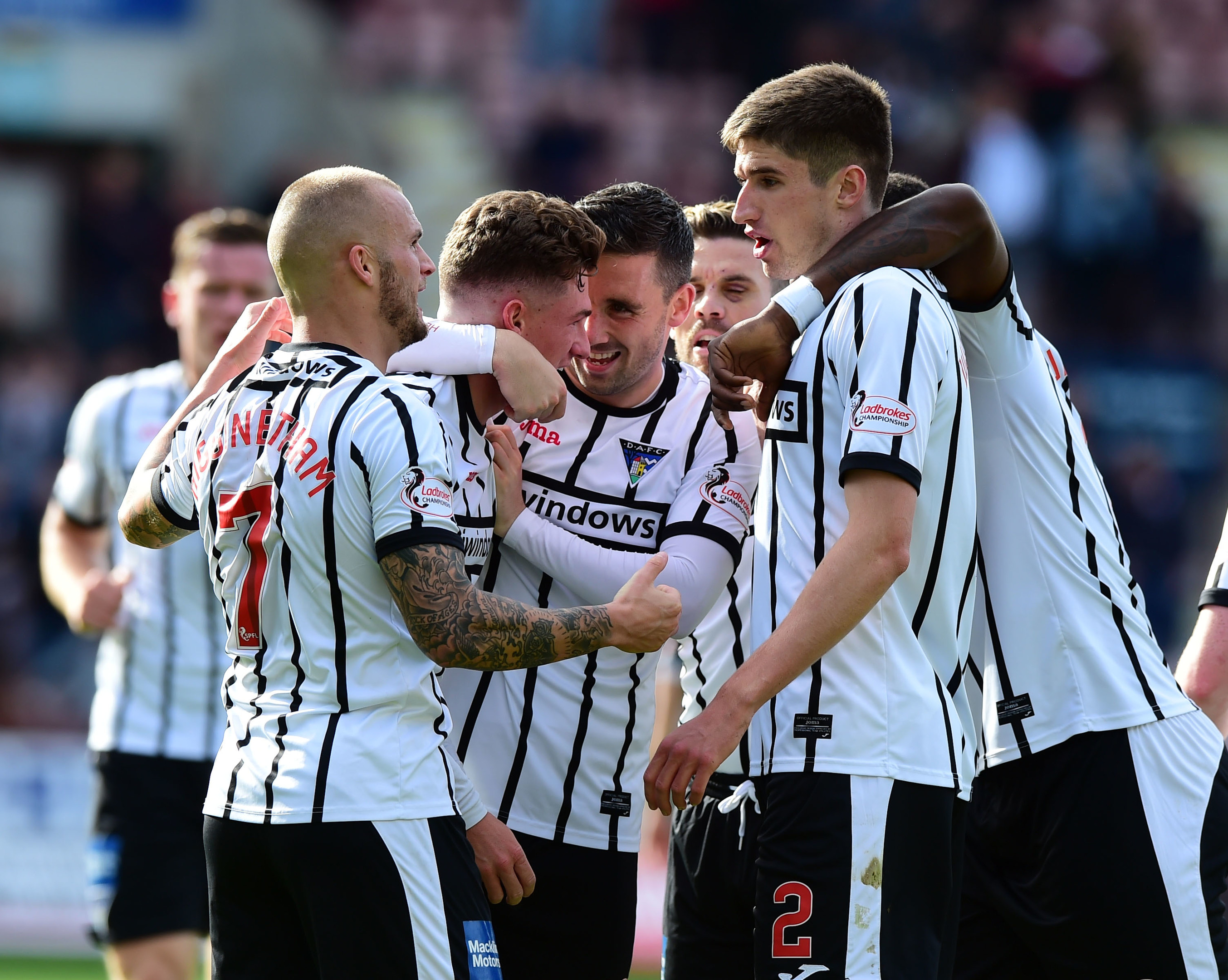 Dunfermline's David Hopkin celebrates his goal with his team mates.